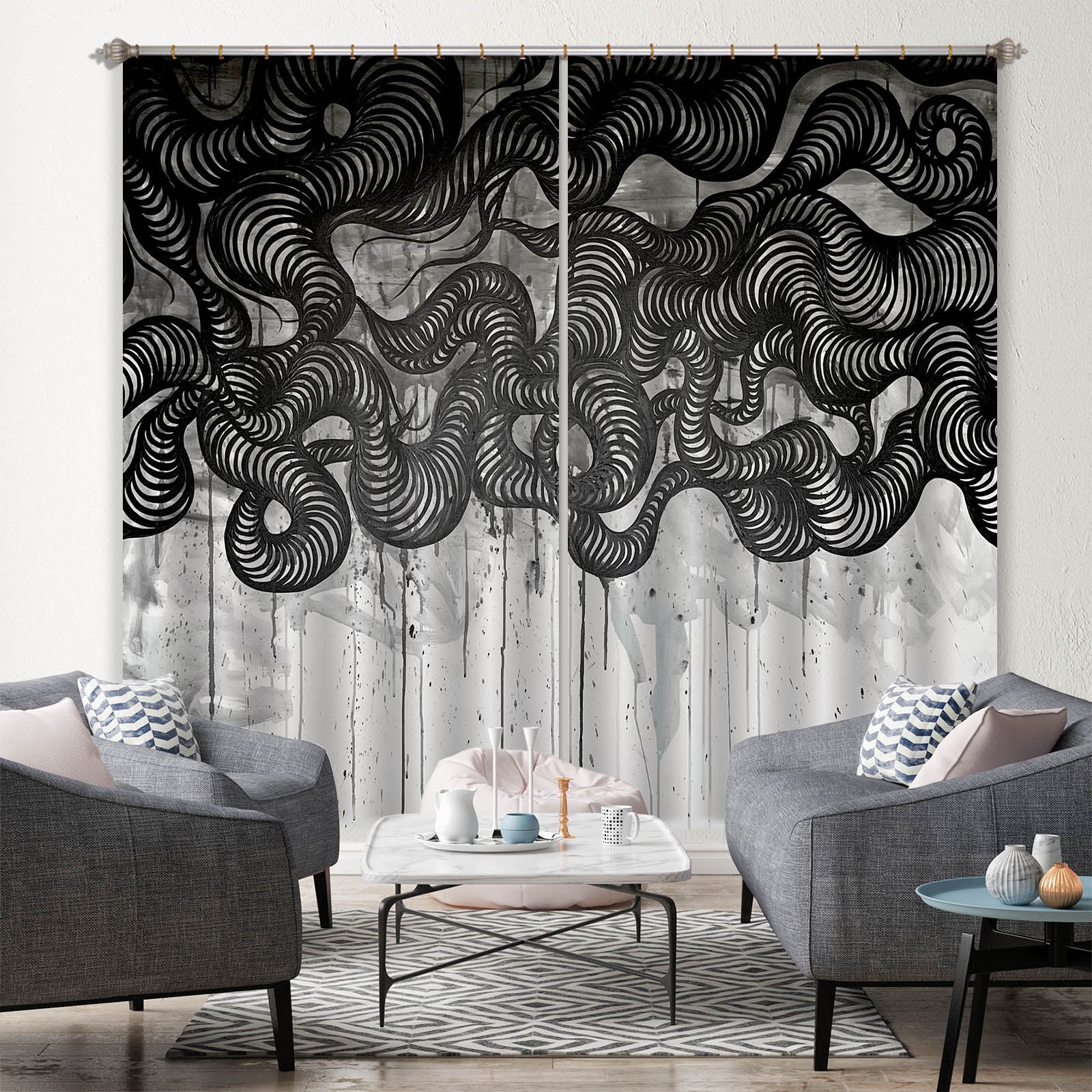 3D Black Sketch 379 Jacqueline Reynoso Curtain Curtains Drapes