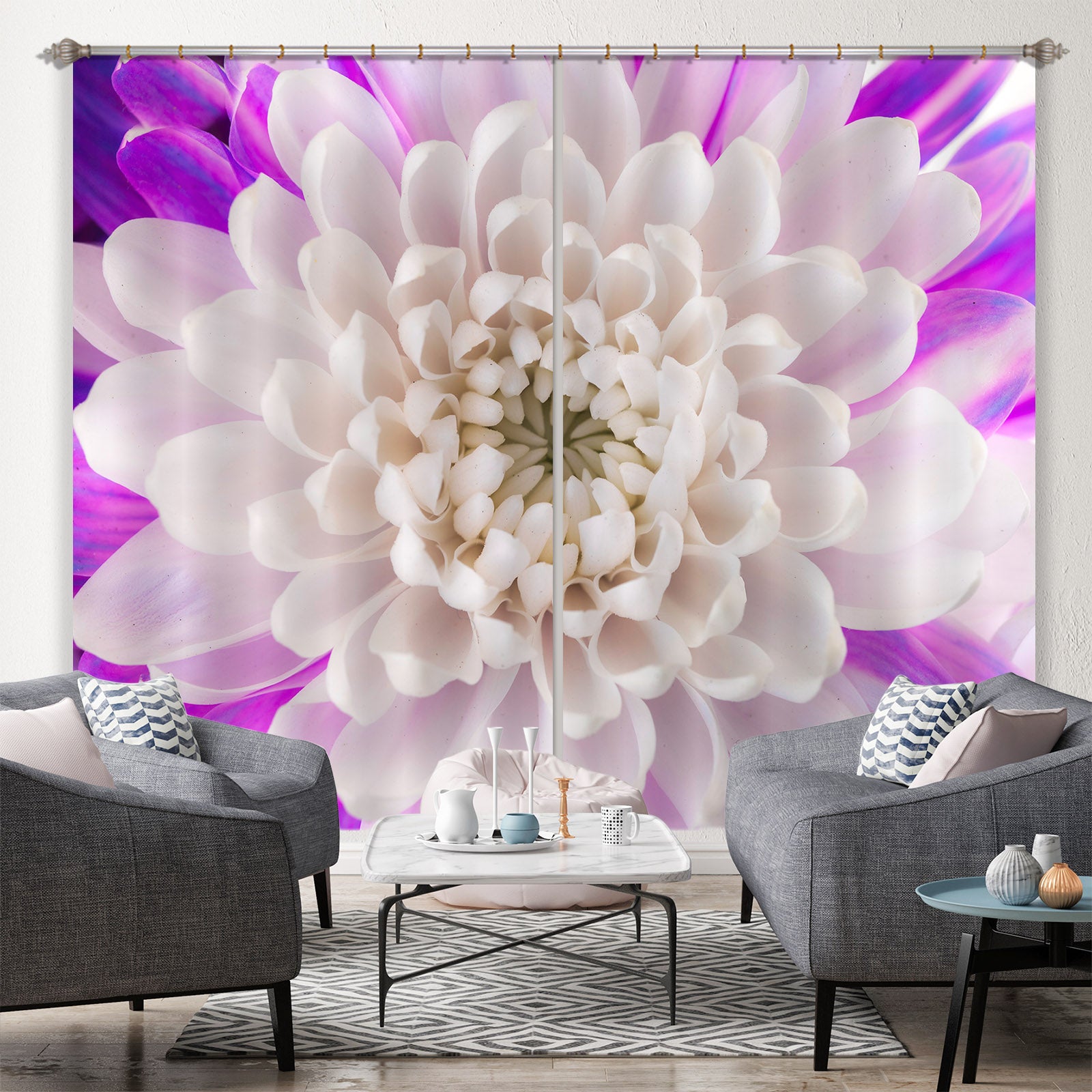 3D White Petals 223 Assaf Frank Curtain Curtains Drapes