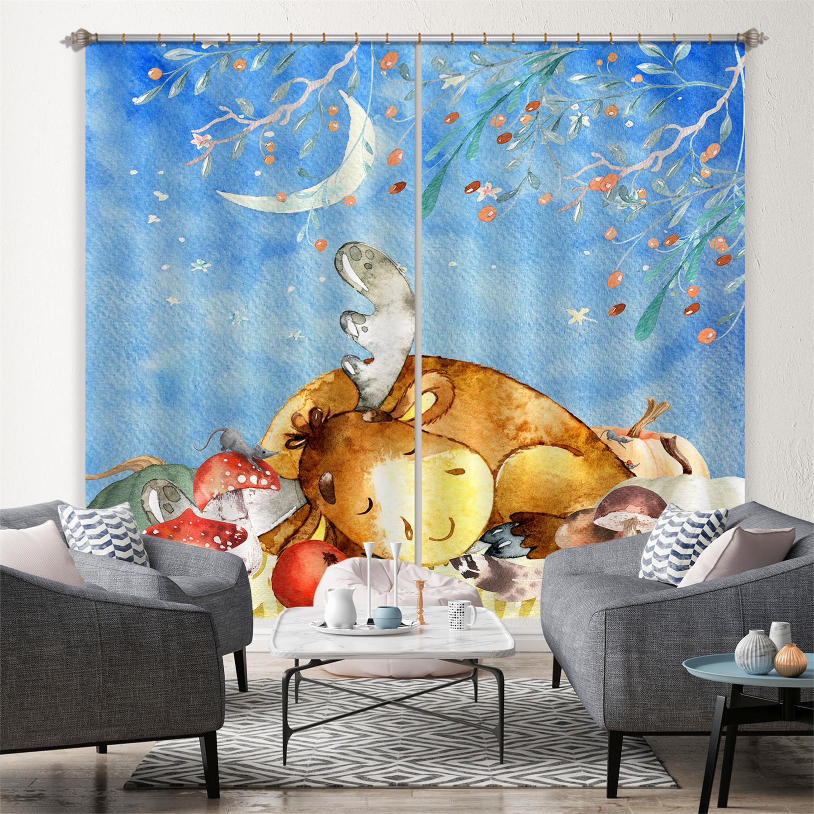 3D Moon Reindeer 164 Uta Naumann Curtain Curtains Drapes