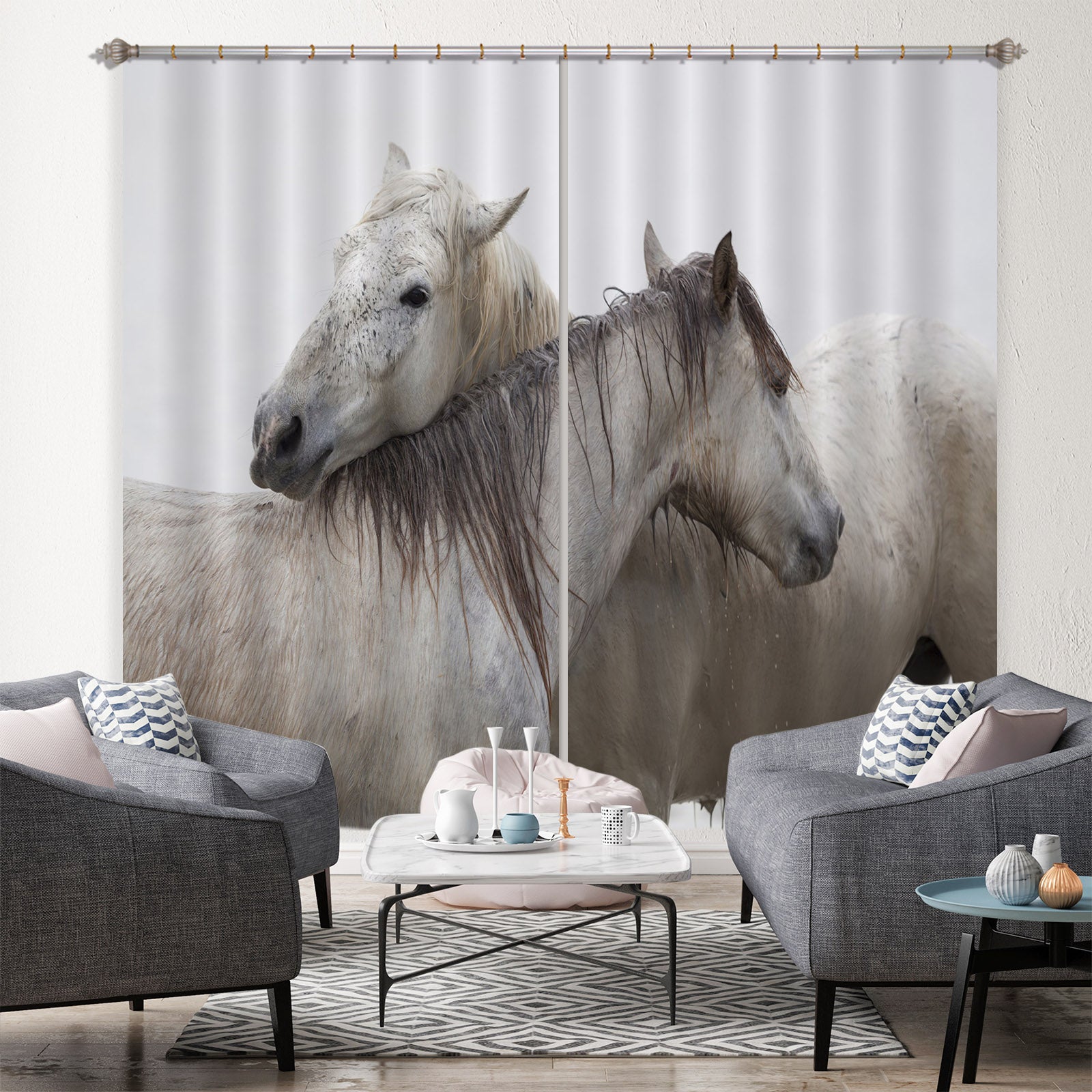 3D Two Horses 066 Marco Carmassi Curtain Curtains Drapes
