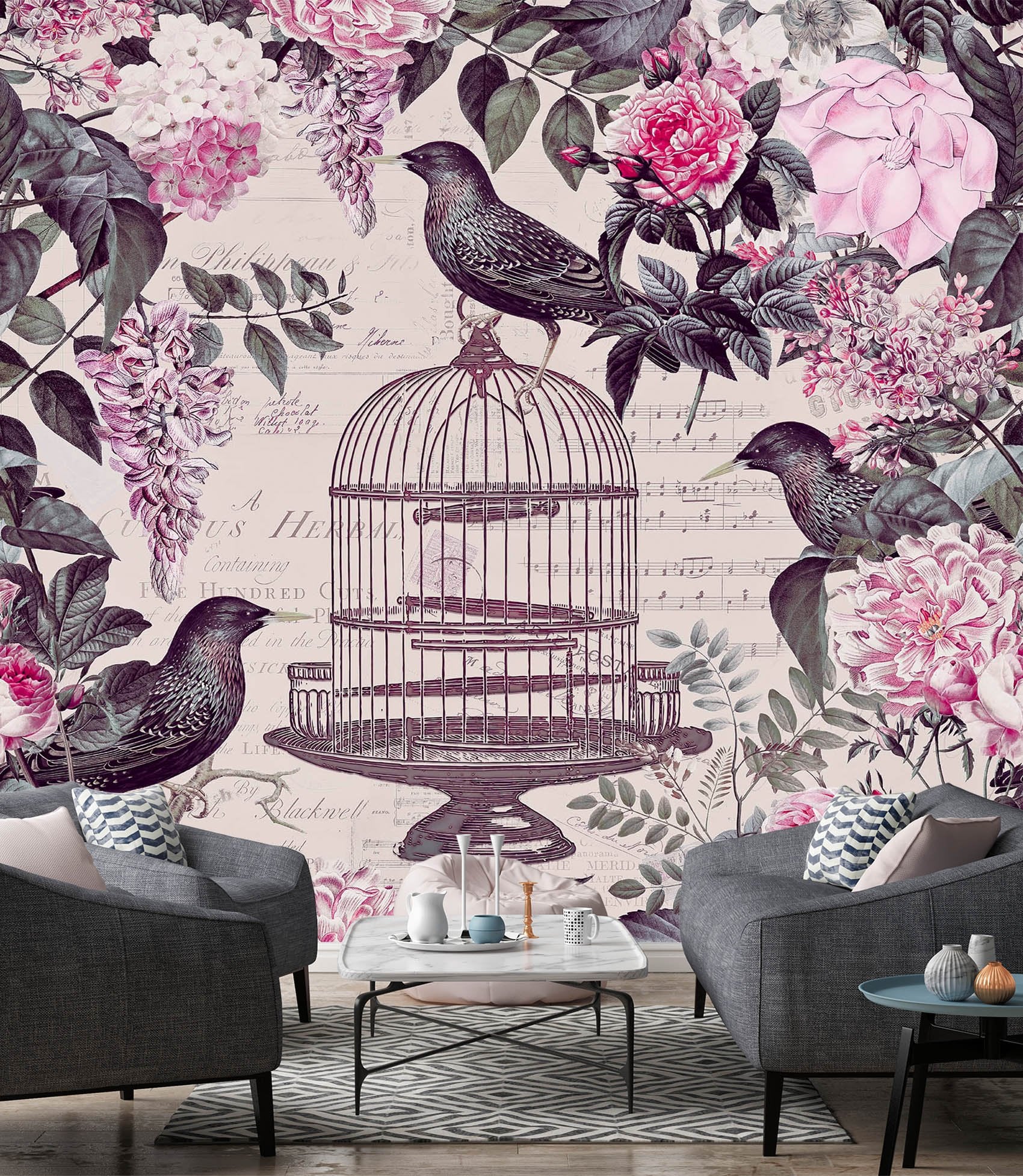 3D Birdcage And Flowers 1439 Andrea haase Wall Mural Wall Murals Wallpaper AJ Wallpaper 