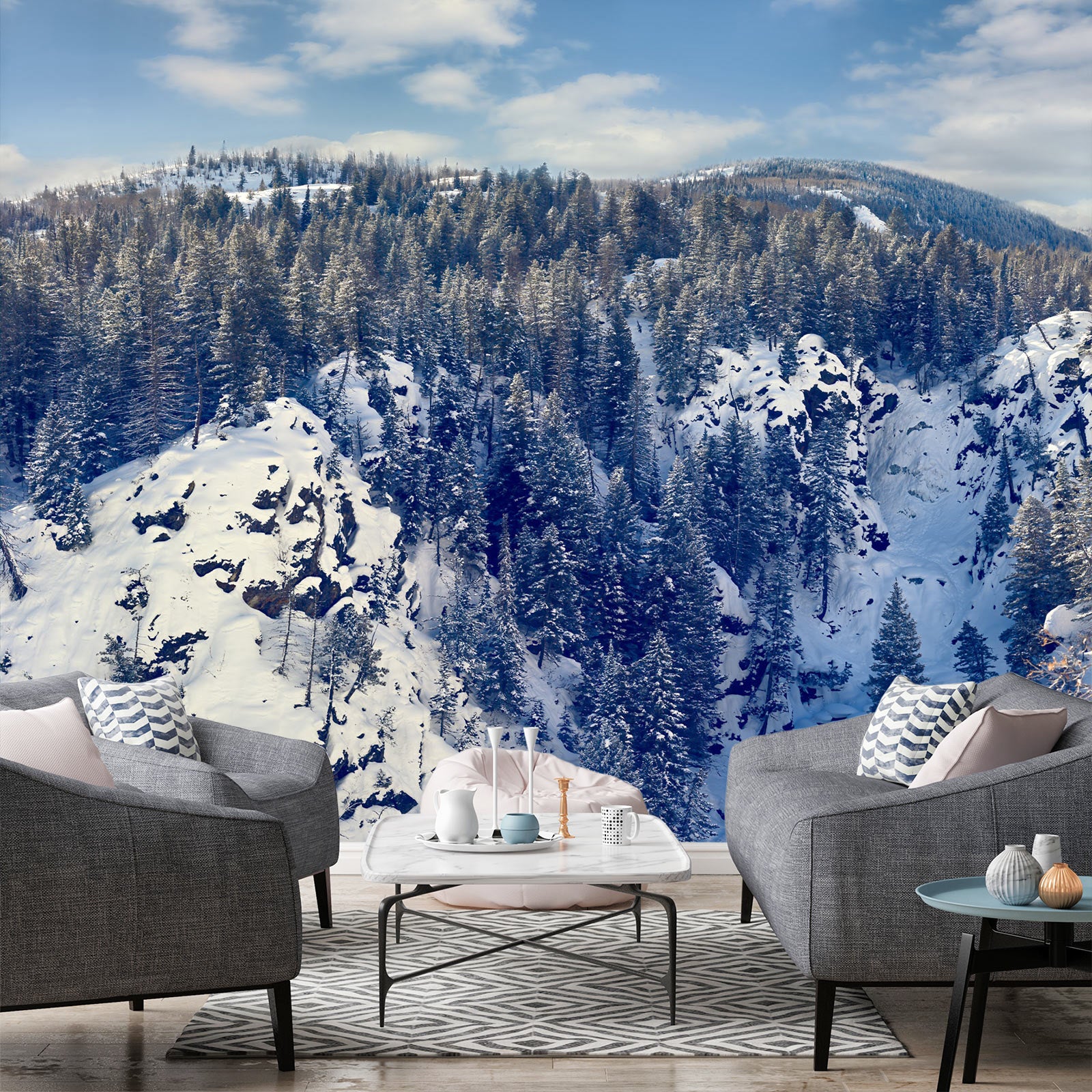 3D Snow Mountain Trees 5225 Beth Sheridan Wall Mural Wall Murals