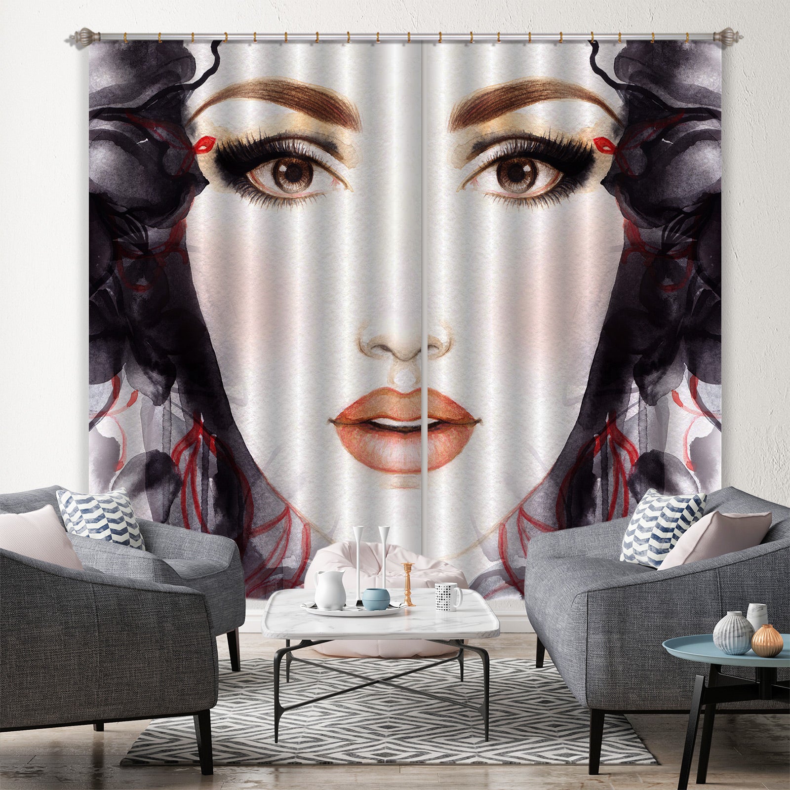 3D Youth Girl 022 Curtains Drapes