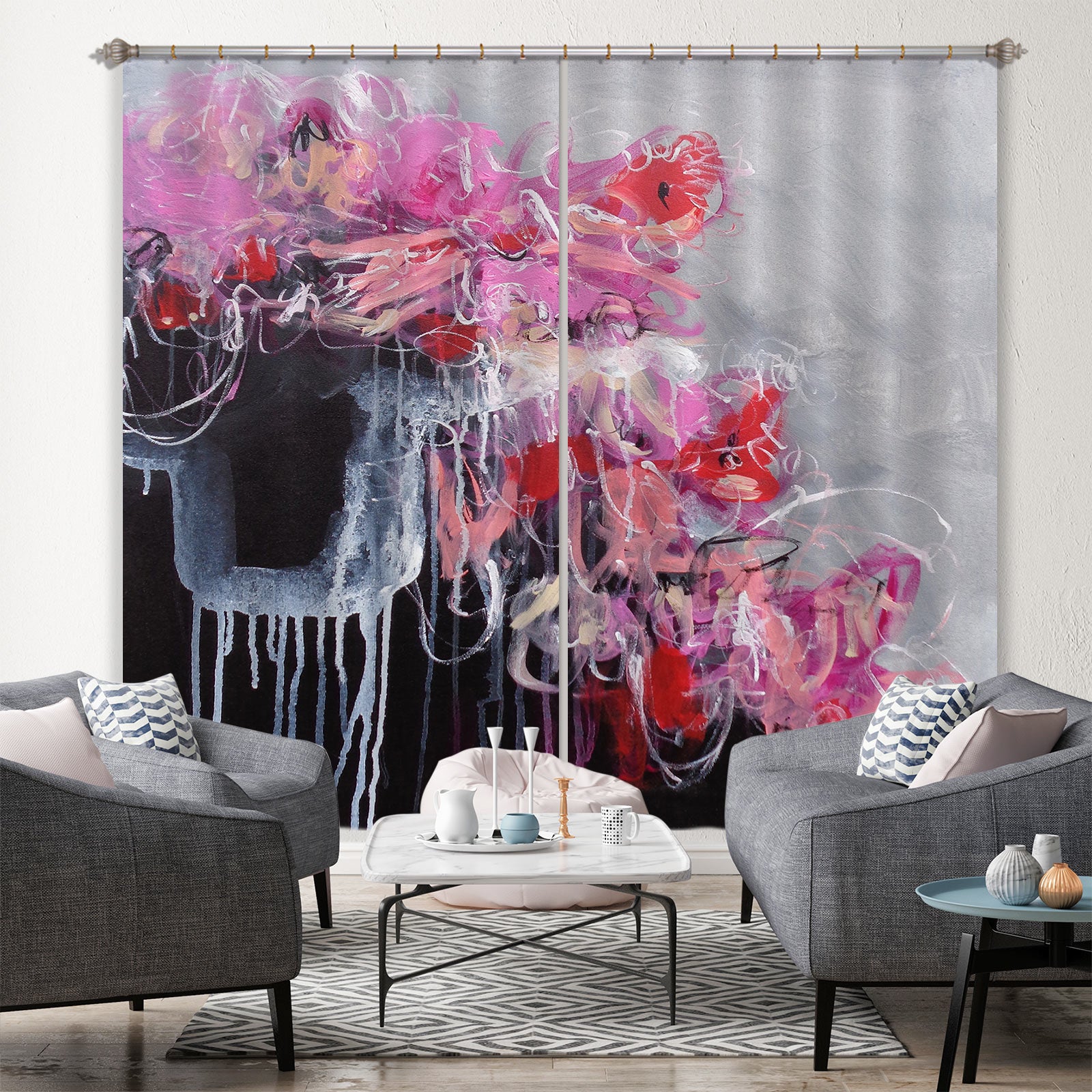 3D Pink Graffiti 2431 Misako Chida Curtain Curtains Drapes