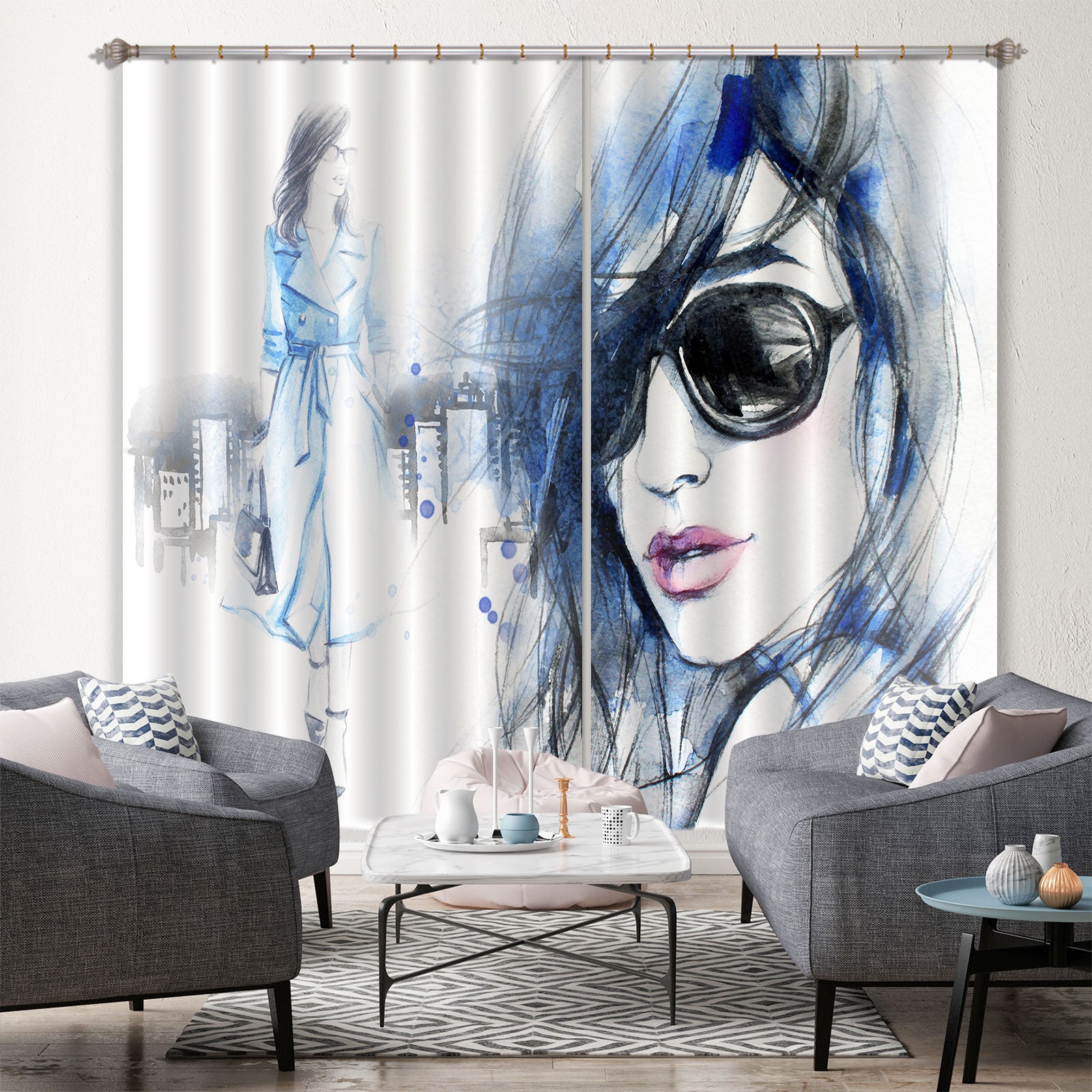 3D Sunglasses Girl 050 Curtains Drapes