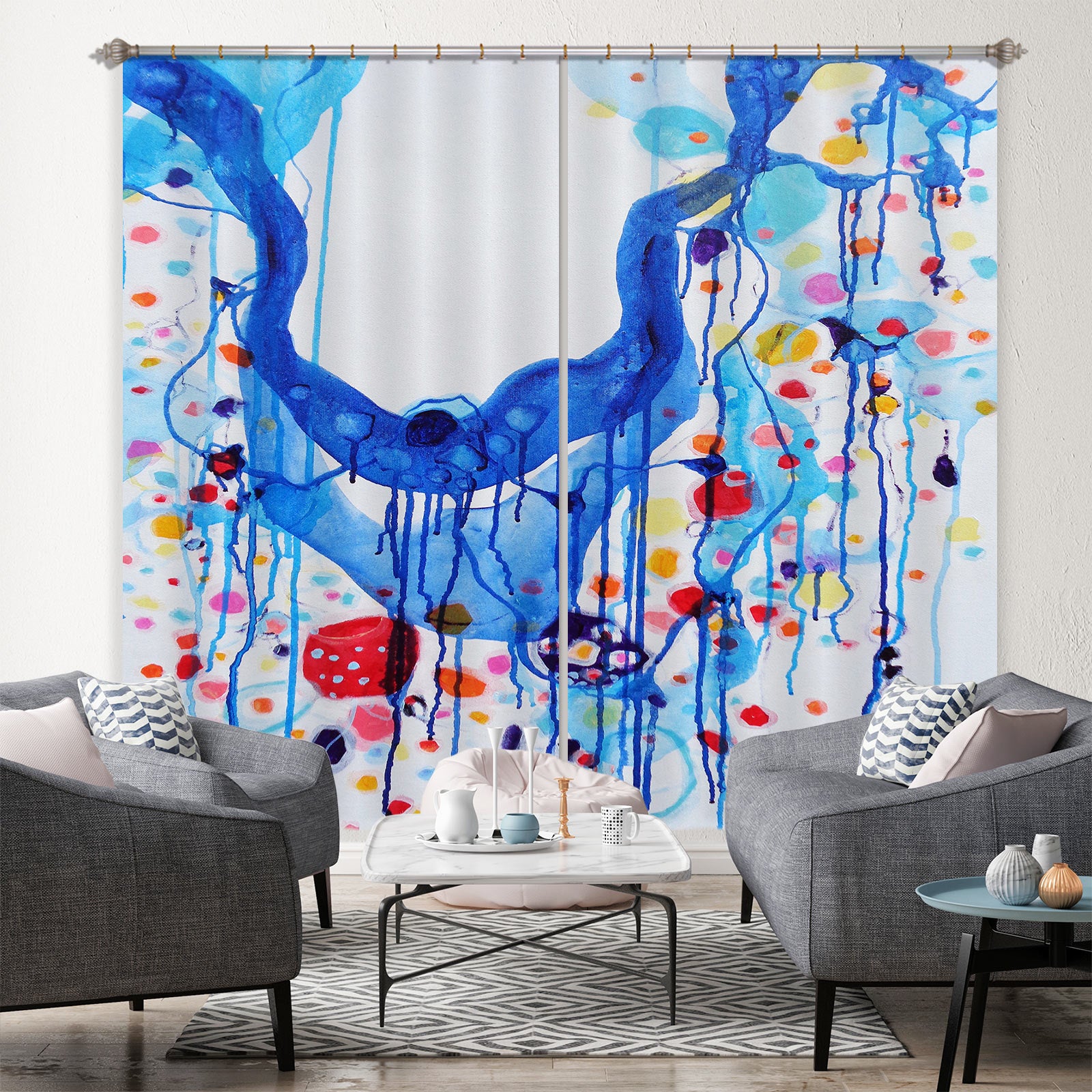 3D Blue Watercolor 2420 Misako Chida Curtain Curtains Drapes