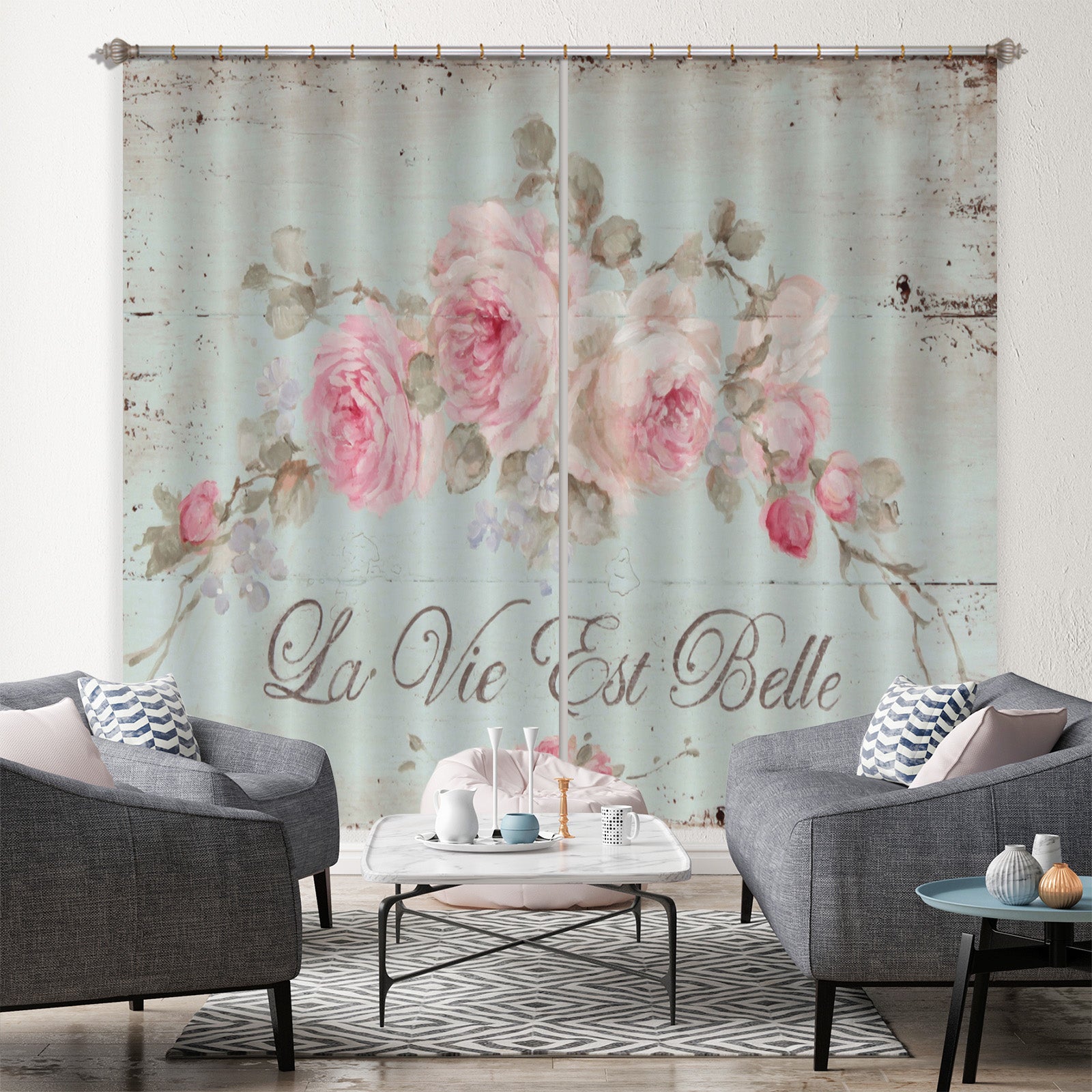 3D Pink Rose 053 Debi Coules Curtain Curtains Drapes