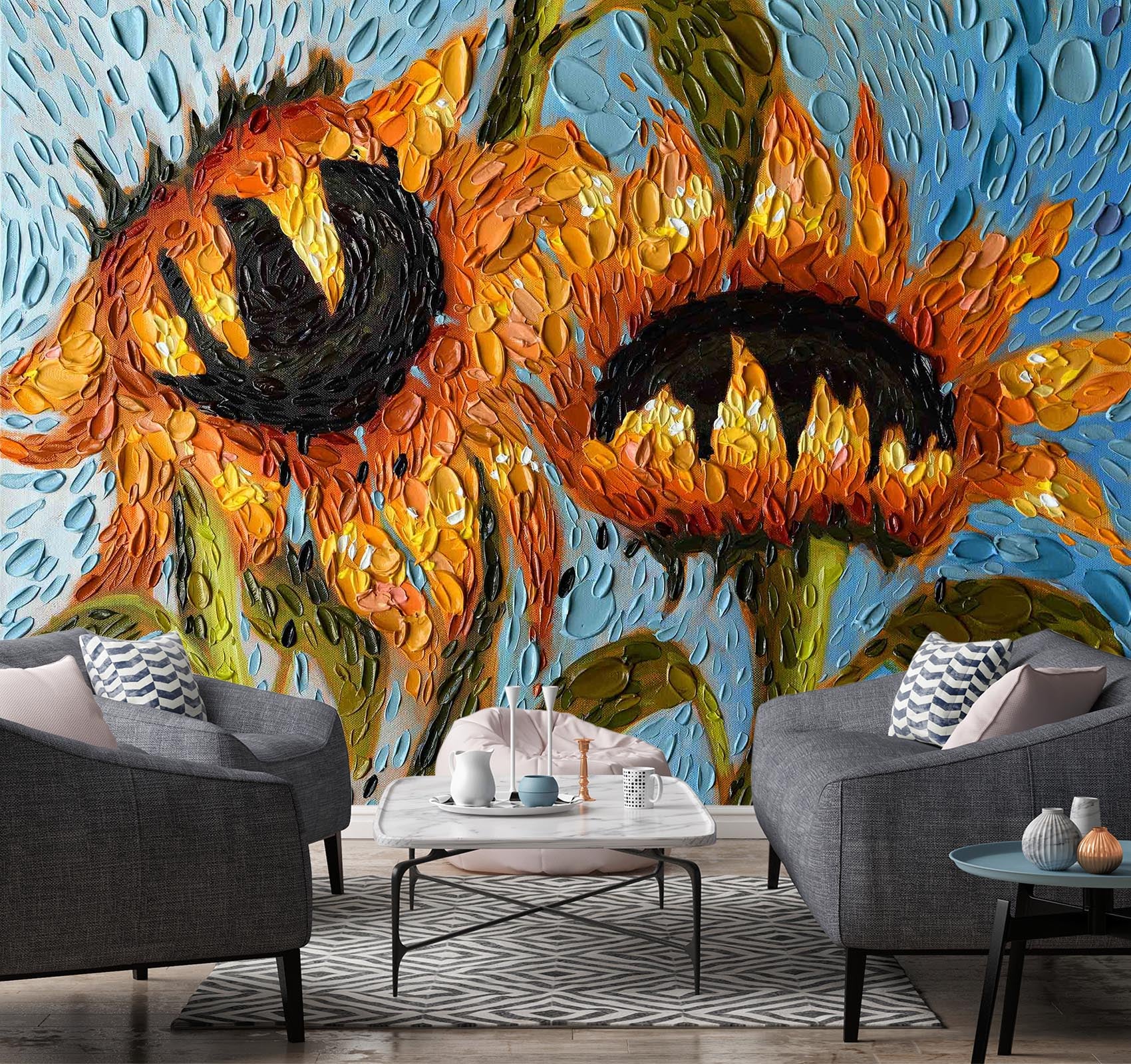3D Serenity Sunflowers 1414 Dena Tollefson Wall Mural Wall Murals