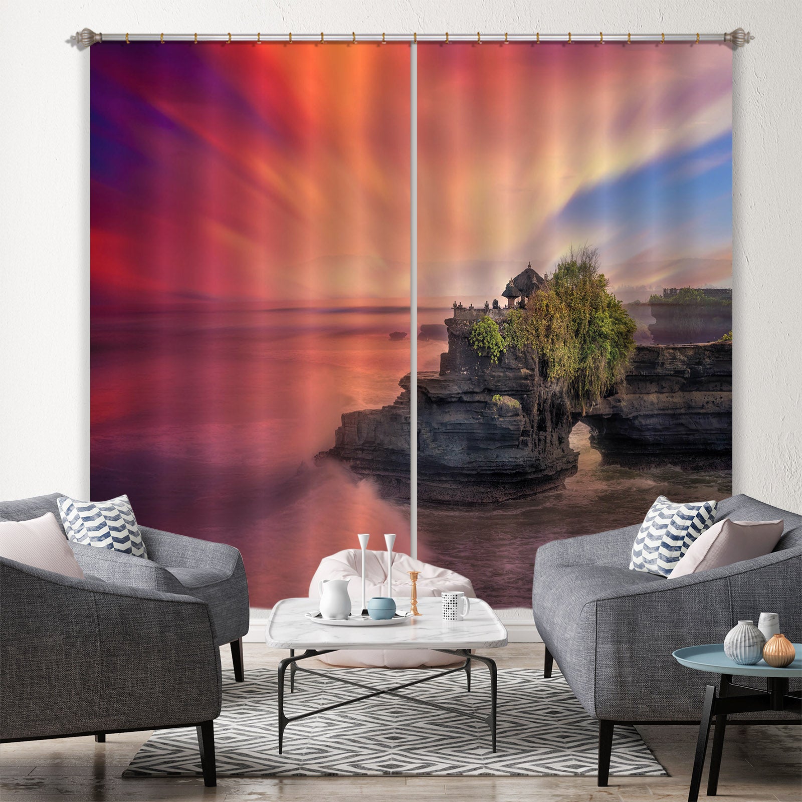 3D Sunset Lake 051 Marco Carmassi Curtain Curtains Drapes
