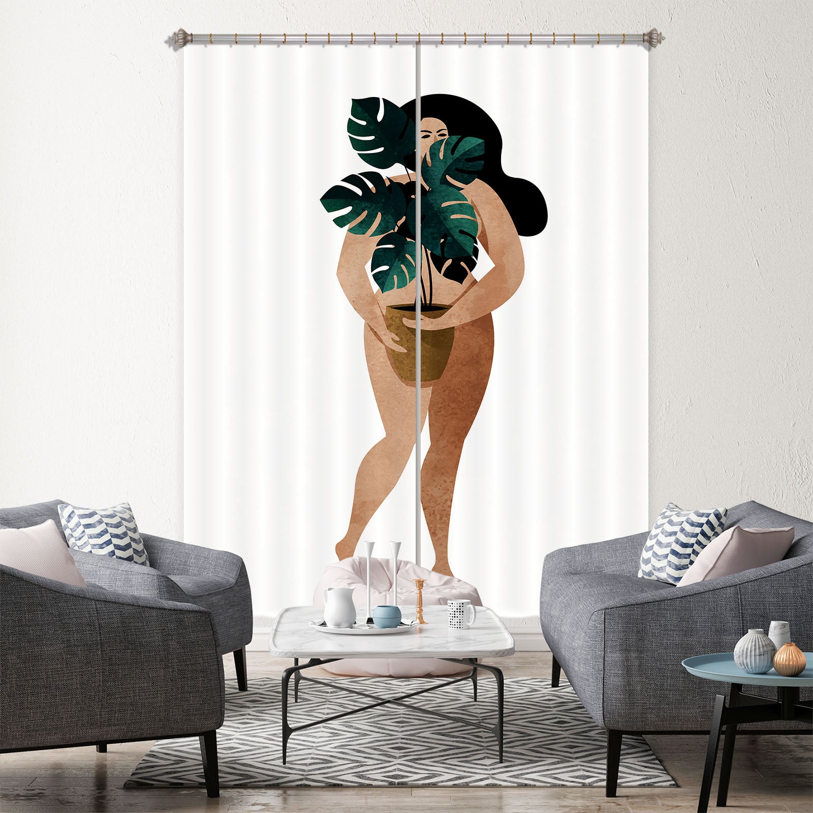 3D Woman Flower Pot 1092 Boris Draschoff Curtain Curtains Drapes