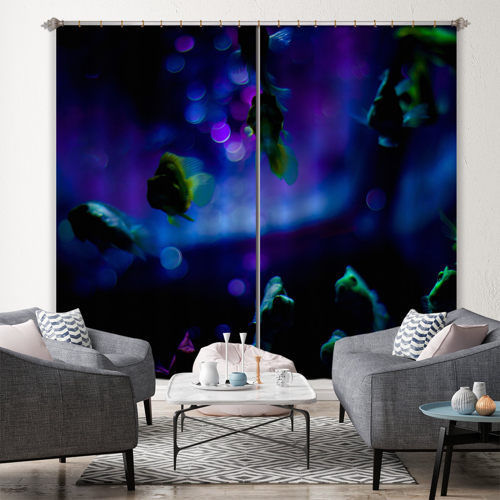3D Purple Flowers 041 Noirblanc777 Curtain Curtains Drapes