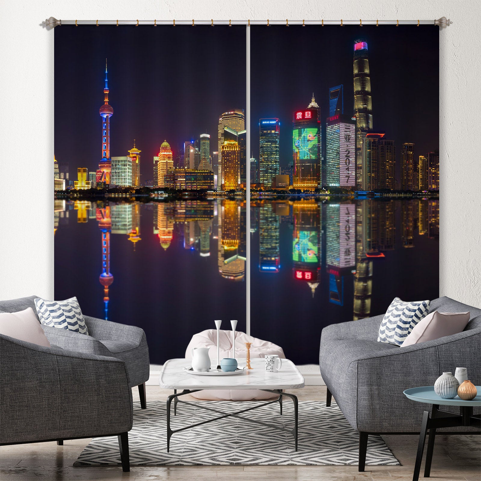 3D City River 128 Marco Carmassi Curtain Curtains Drapes