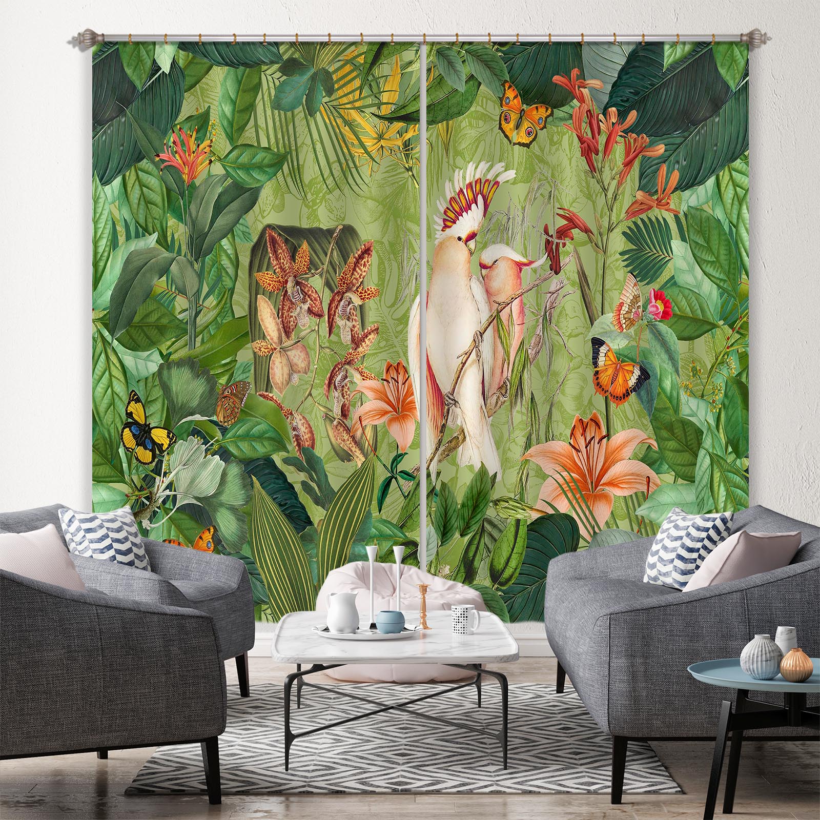 3D Cockatoos And Butterflies 049 Andrea haase Curtain Curtains Drapes