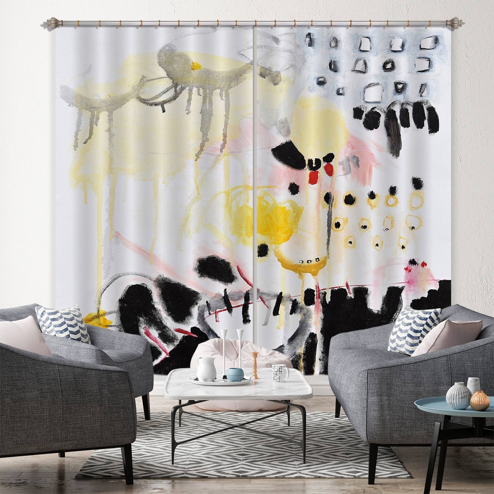 3D Black Watercolor 2392 Misako Chida Curtain Curtains Drapes