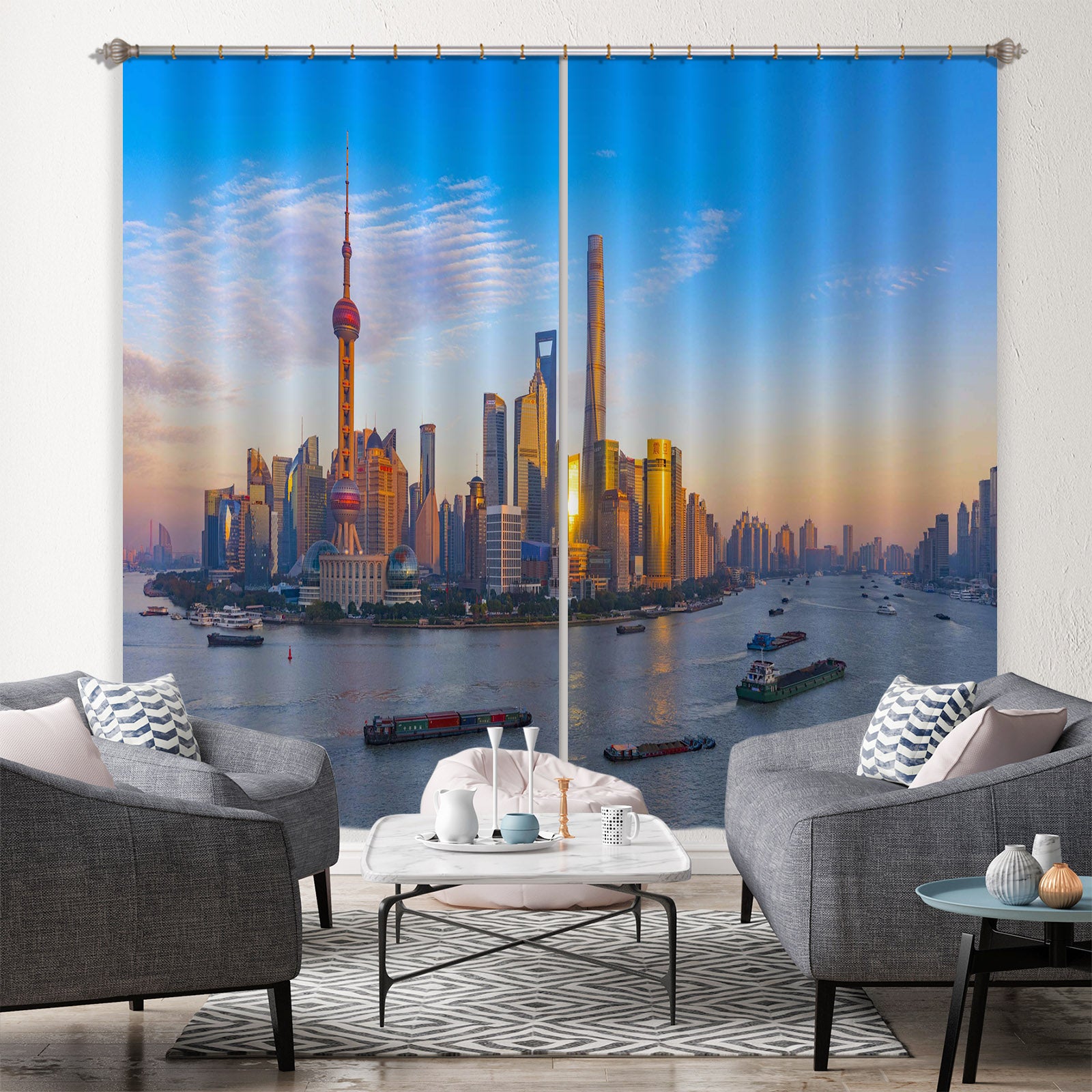 3D Water City 198 Marco Carmassi Curtain Curtains Drapes