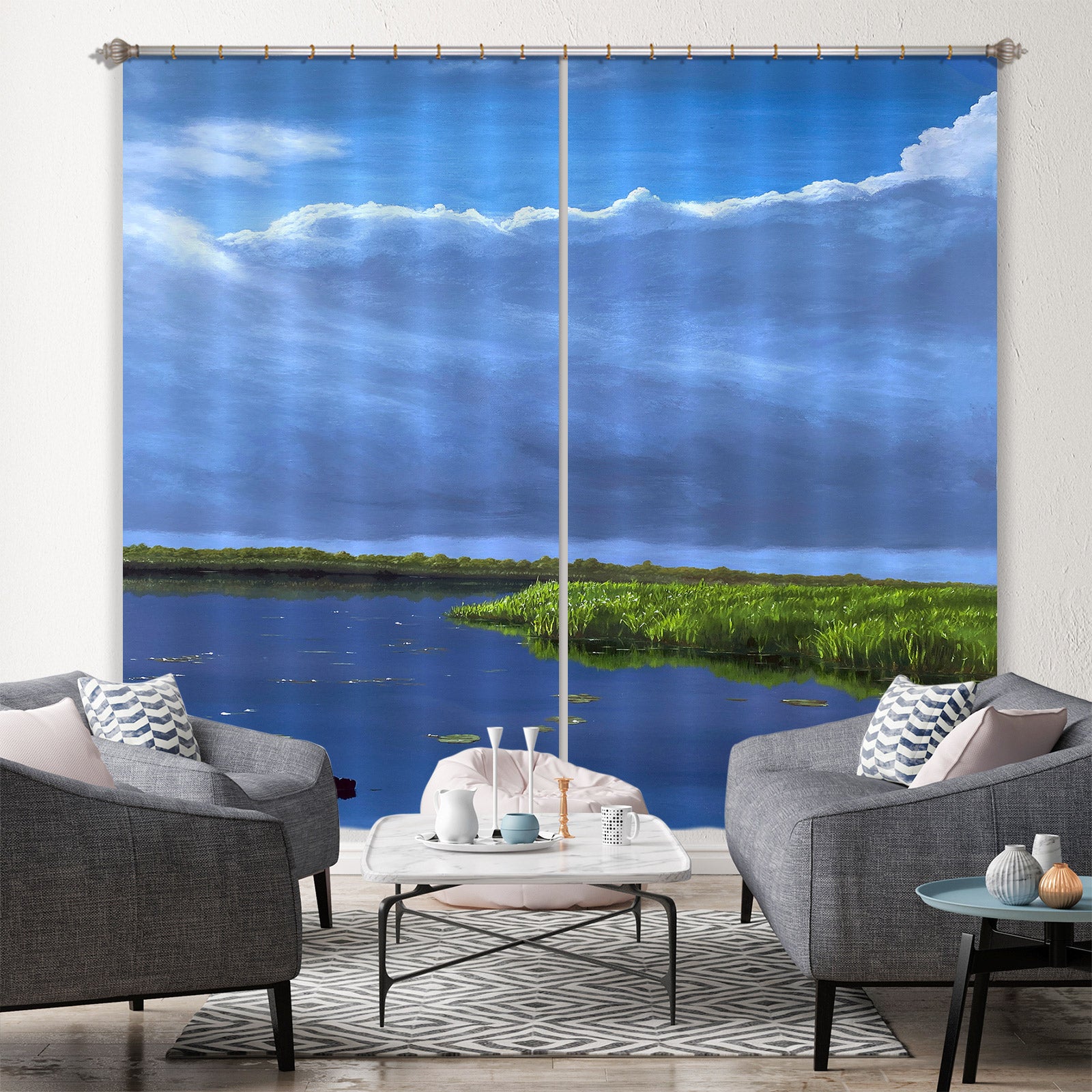 3D Lakeside Meadow 9763 Marina Zotova Curtain Curtains Drapes