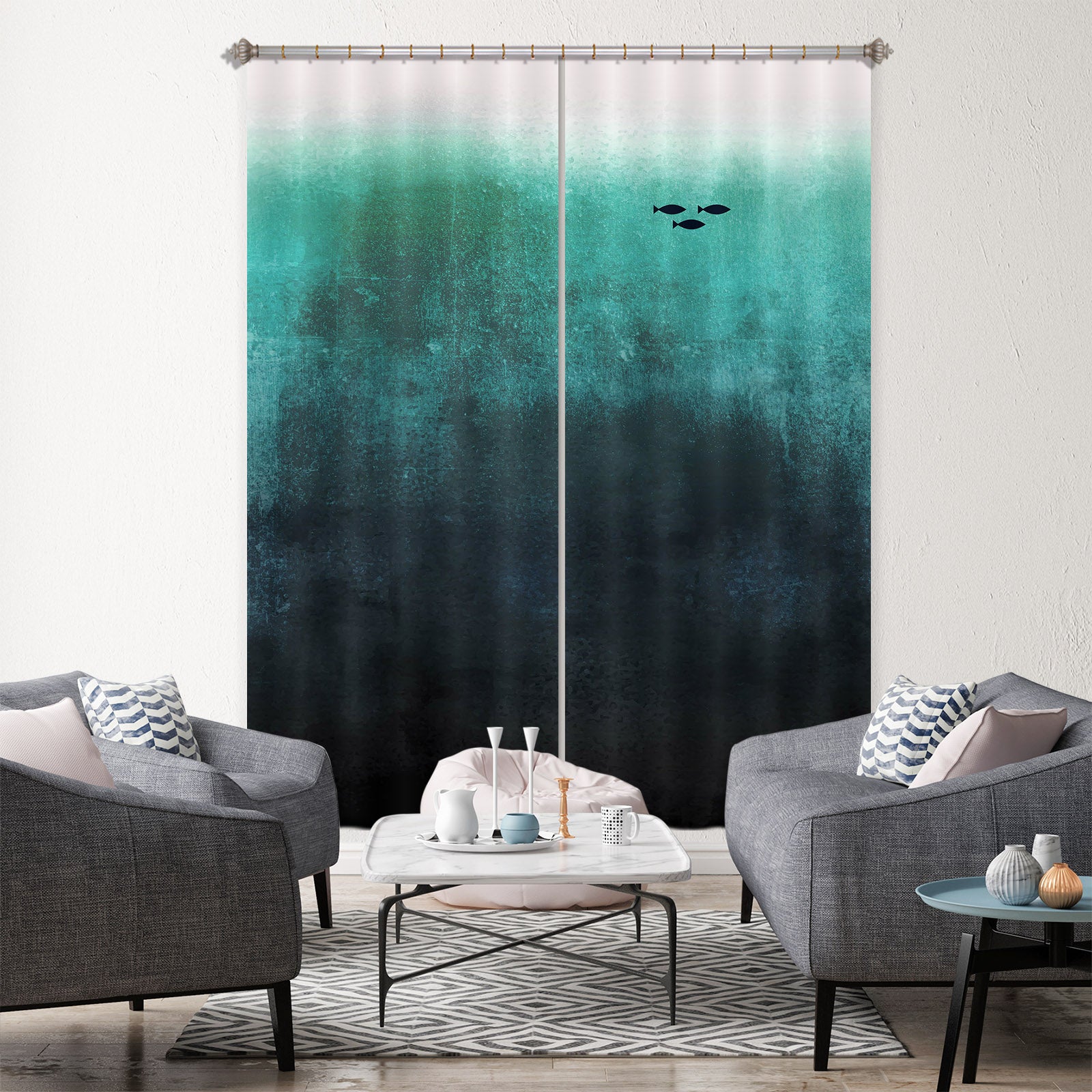 3D Green Gradient Sea 1076 Boris Draschoff Curtain Curtains Drapes
