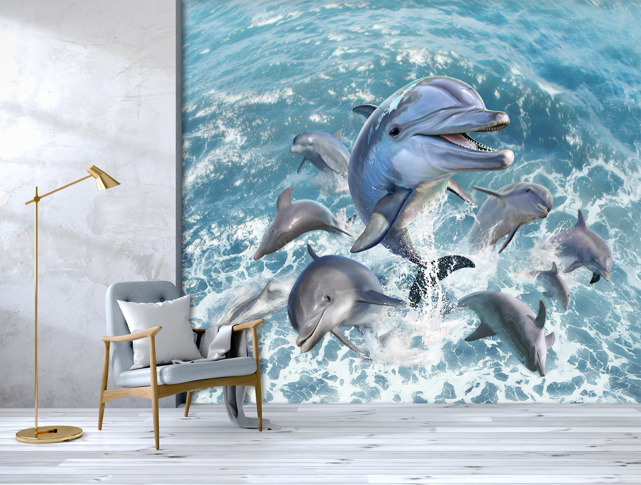 3D Dolphin Jump 104 Jerry LoFaro Wall Mural Wall Murals
