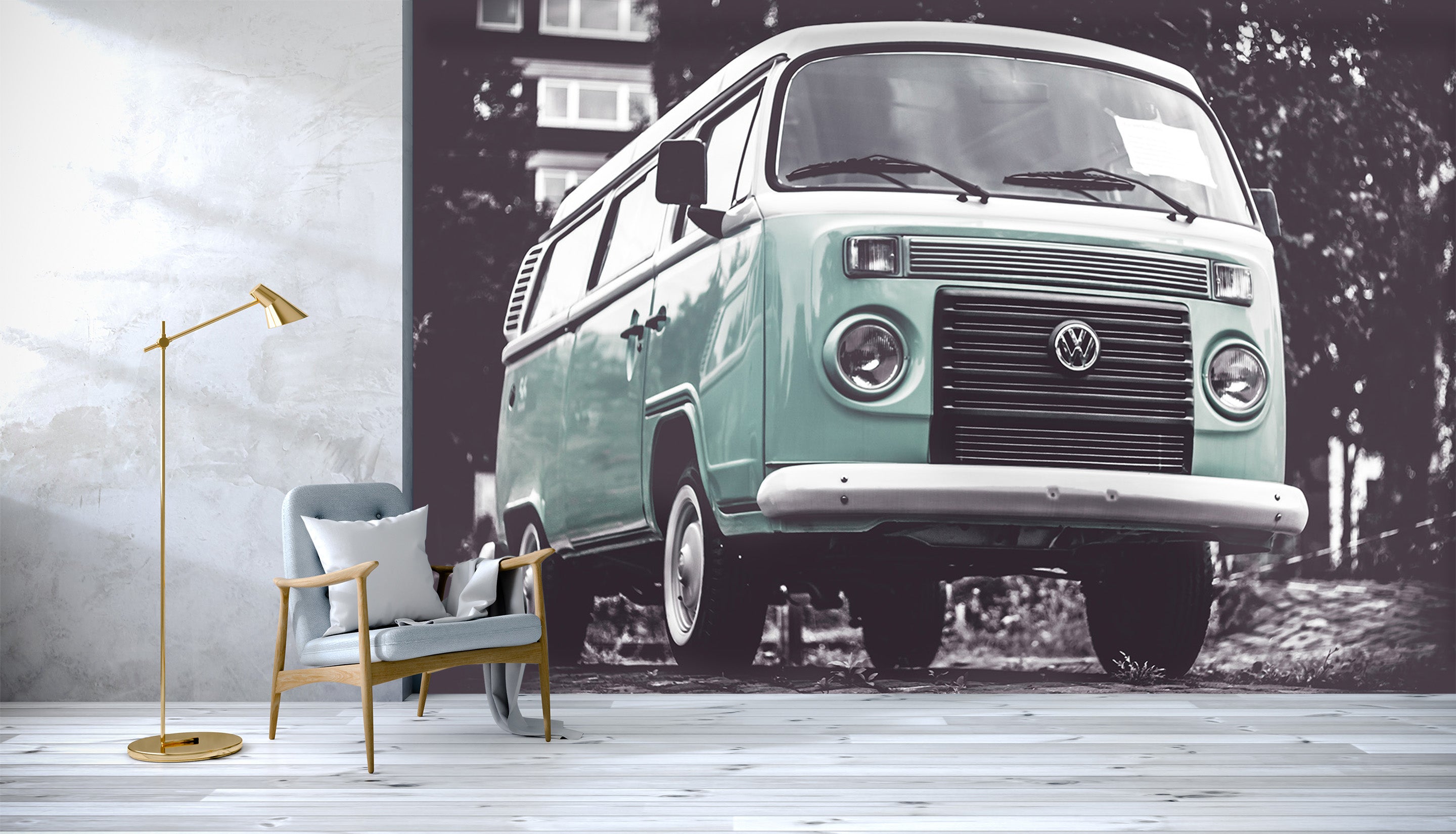 3D Green Van 203 Vehicle Wall Murals
