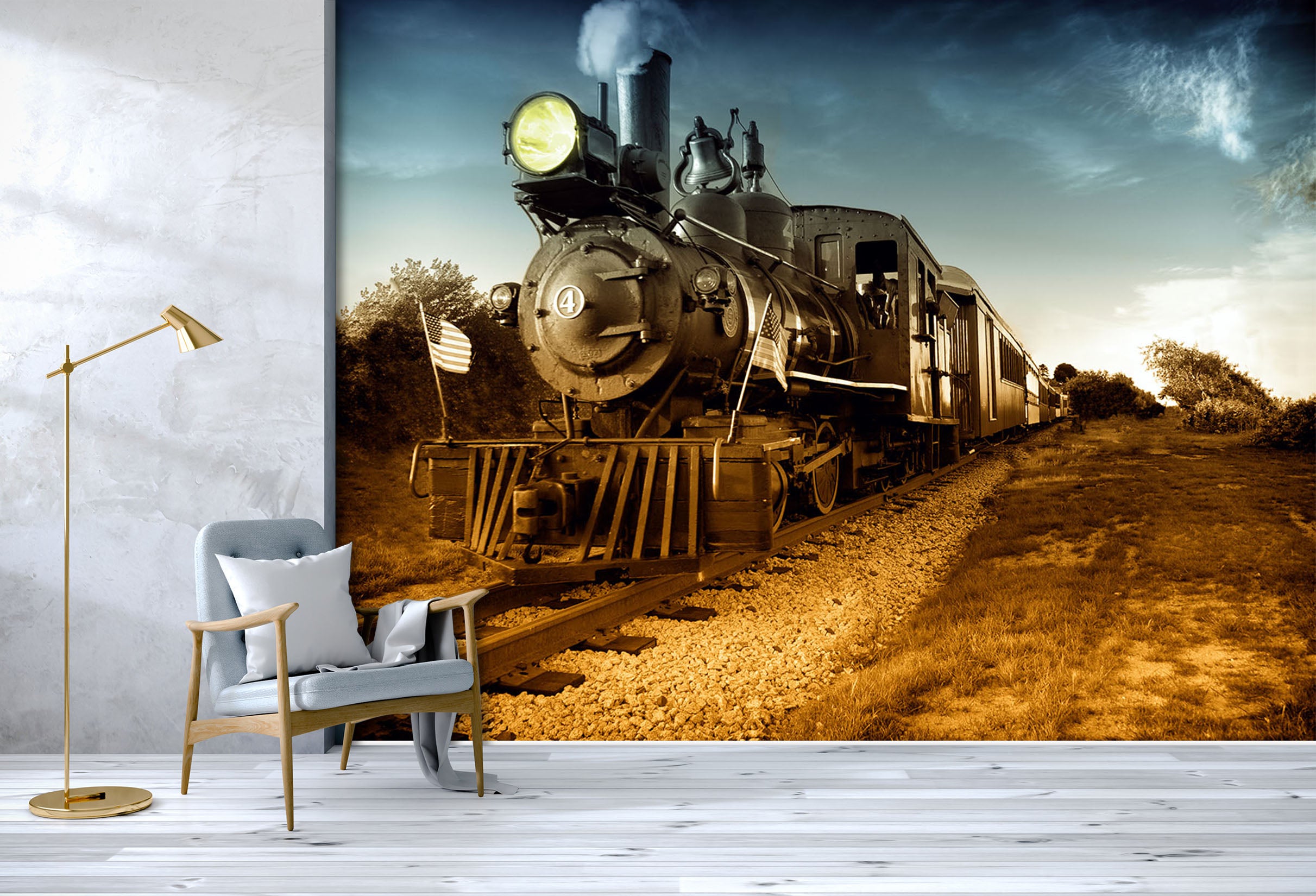 3D Vintage Train 250 Vehicle Wall Murals