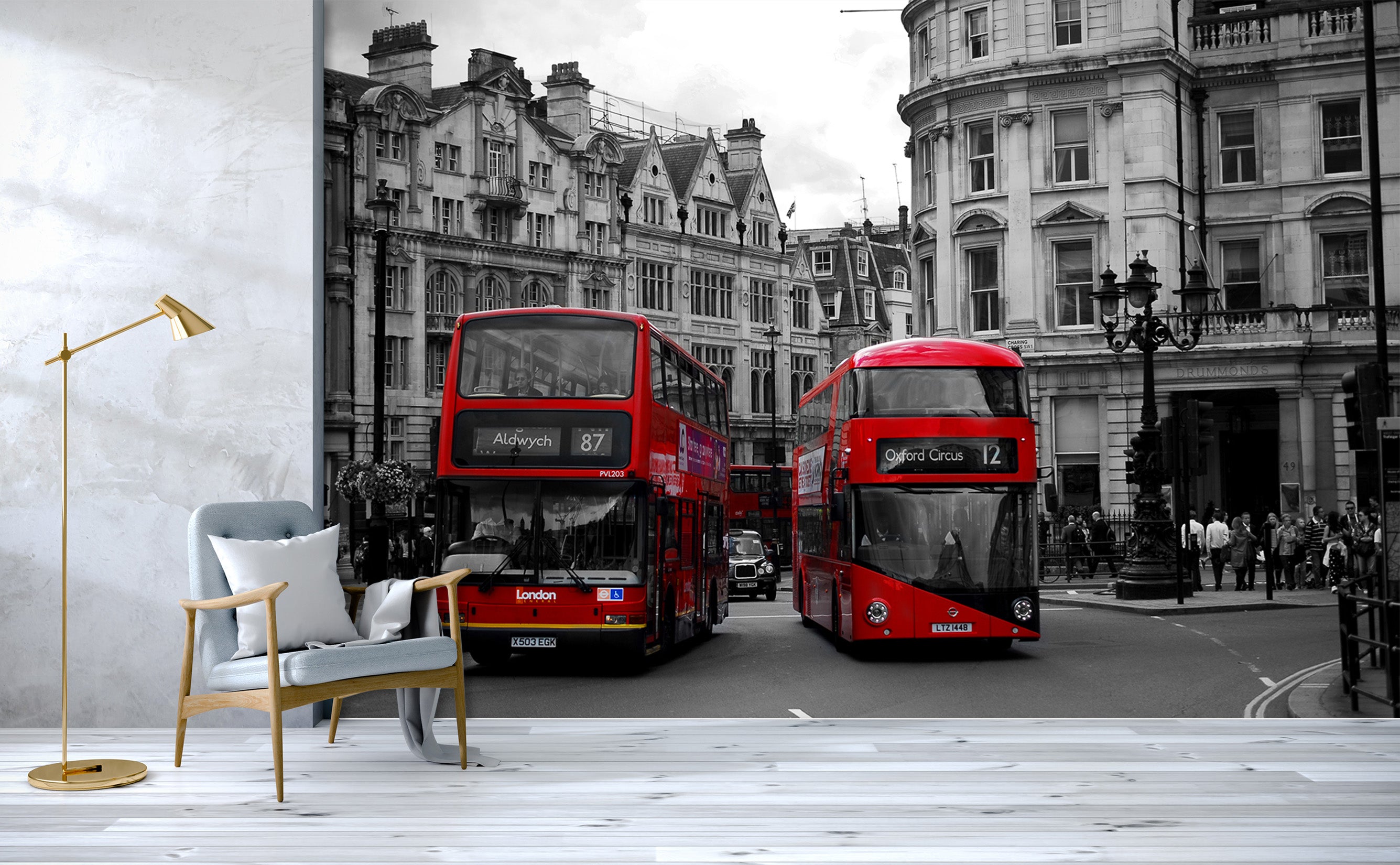 3D Red Bus City 176 Vehicle Wall Murals