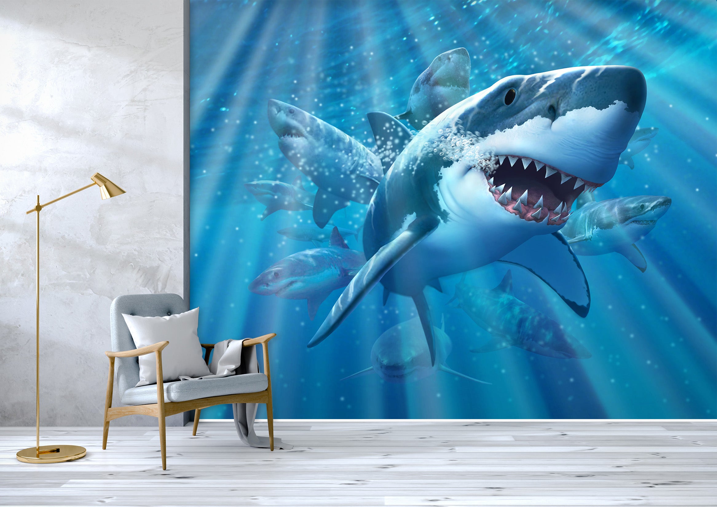 3D Great White Shark 109 Jerry LoFaro Wall Mural Wall Murals