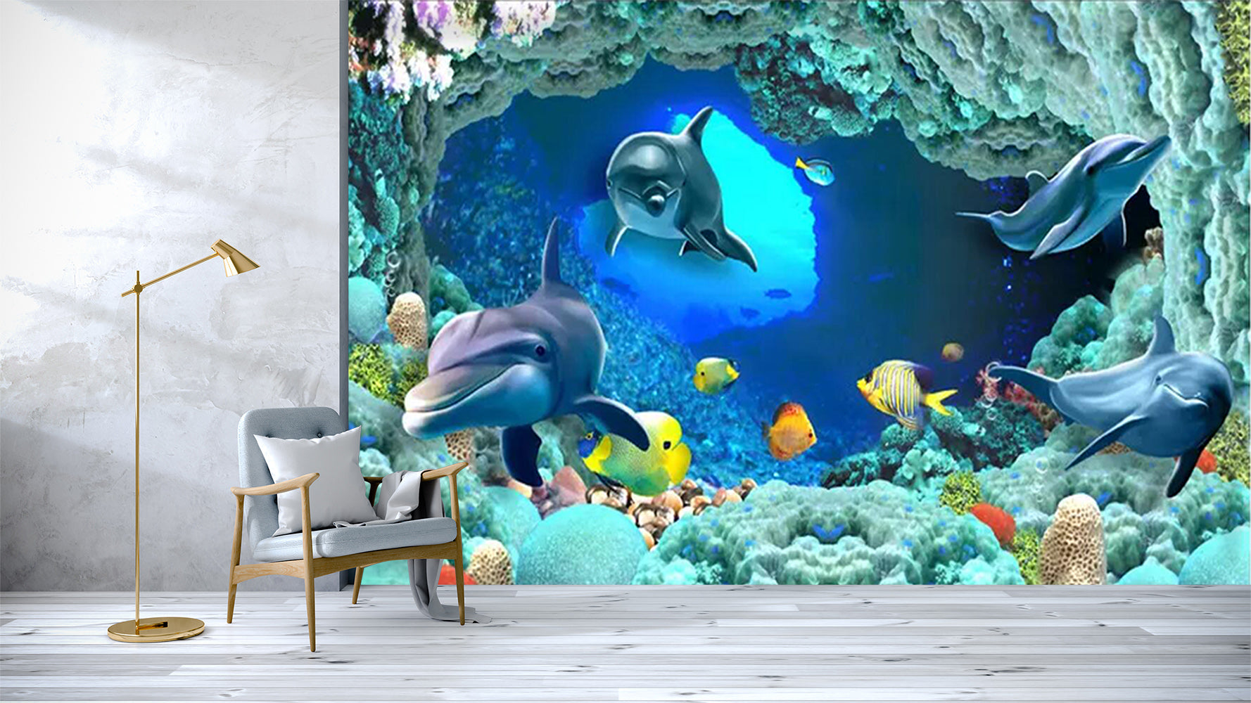 3D Cute Dolphin 129 Wall Murals