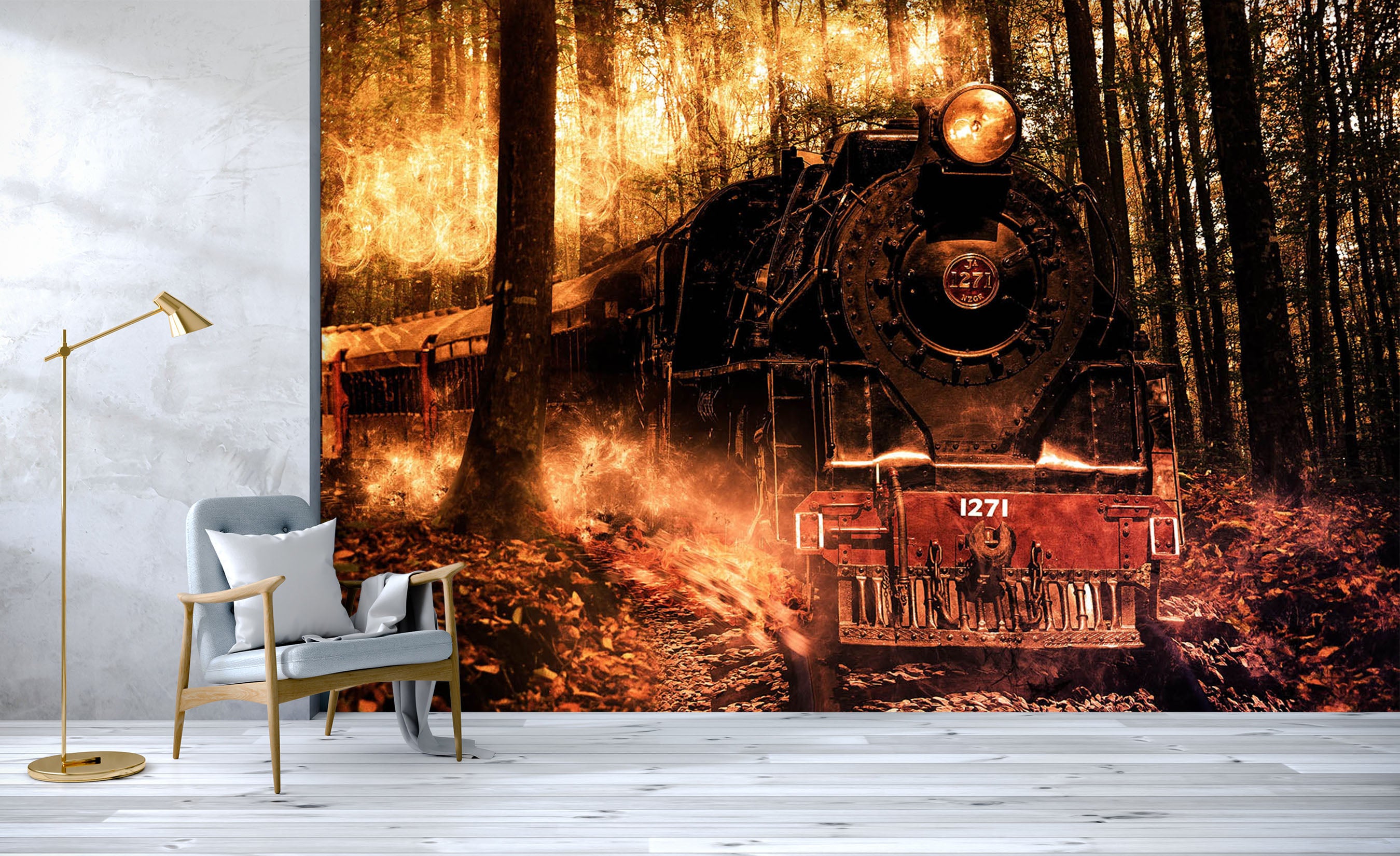 3D Vintage Train Forest 274 Vehicle Wall Murals