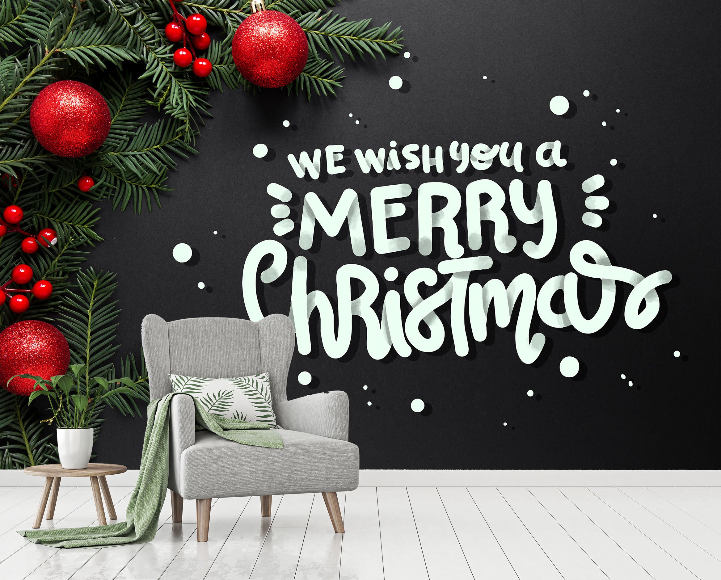 3D Red Ball Merry Christmas 57132 Wall Murals