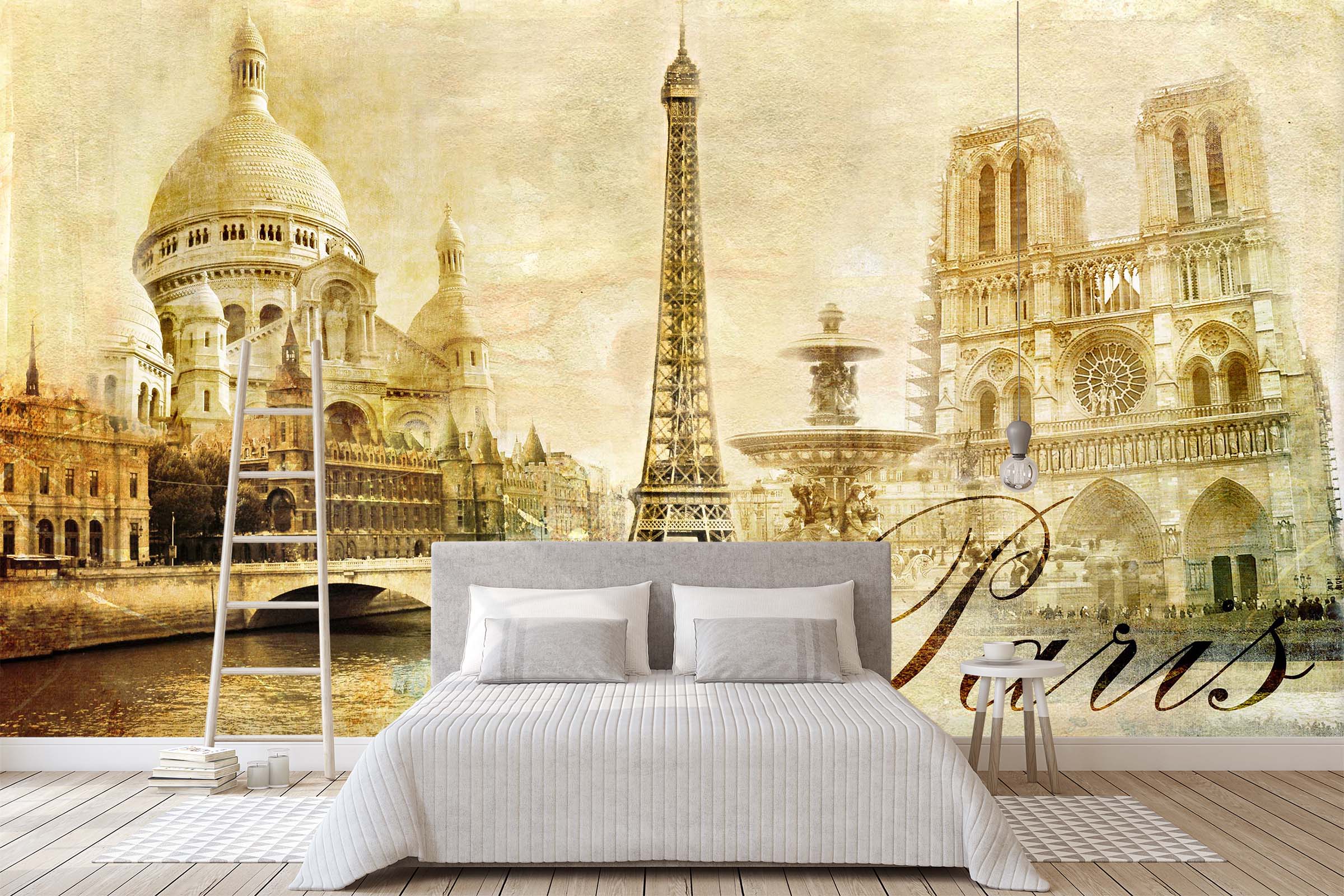 3D Yellow Retro Paris Tower 054 Wall Murals