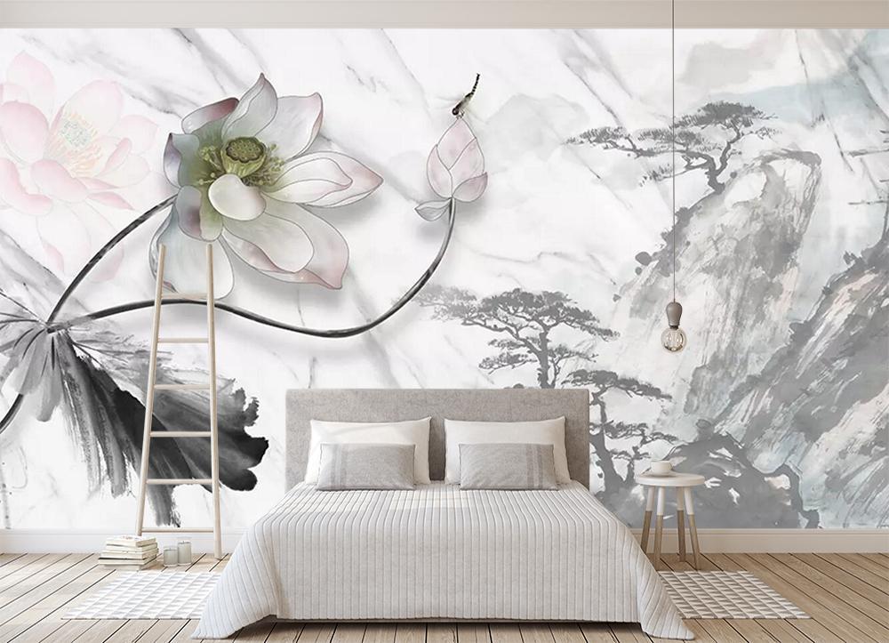 3D Lotus Dragonfly 332 Wallpaper AJ Wallpaper 