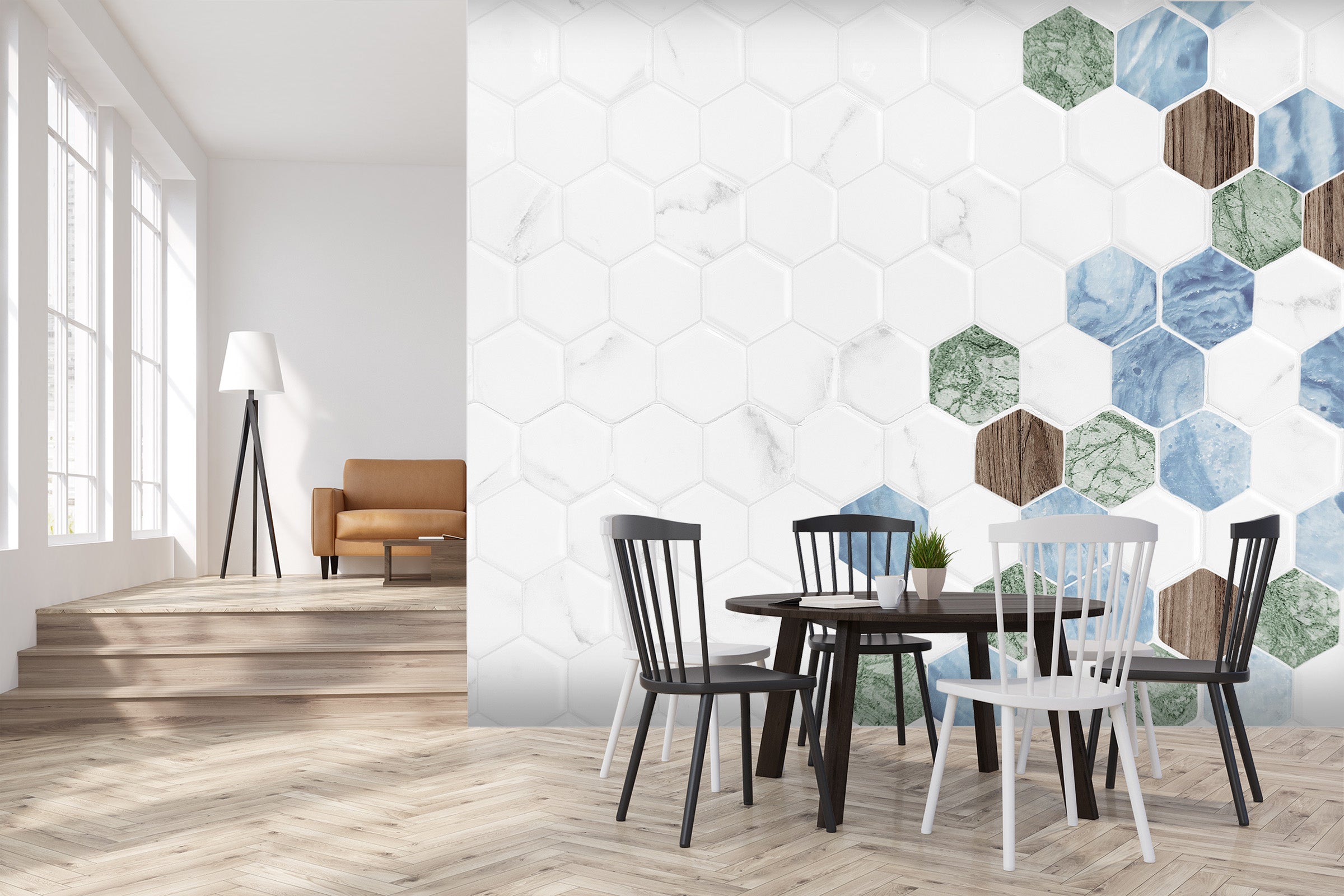 3D White Hexagon Graphic 77 Wall Murals