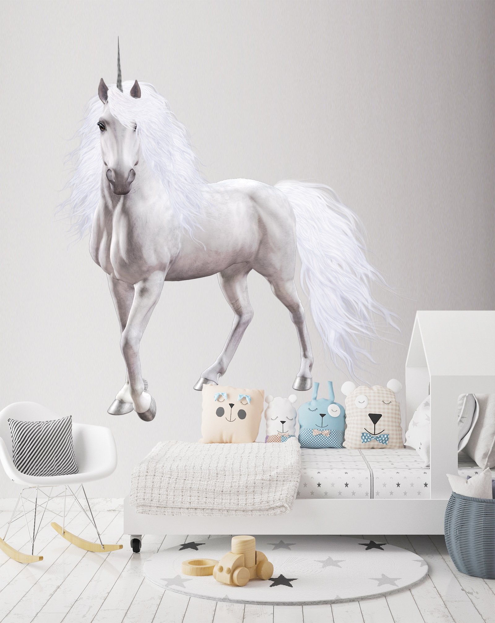 3D White Horse Unicorn 080 Animals Wall Stickers Wallpaper AJ Wallpaper 
