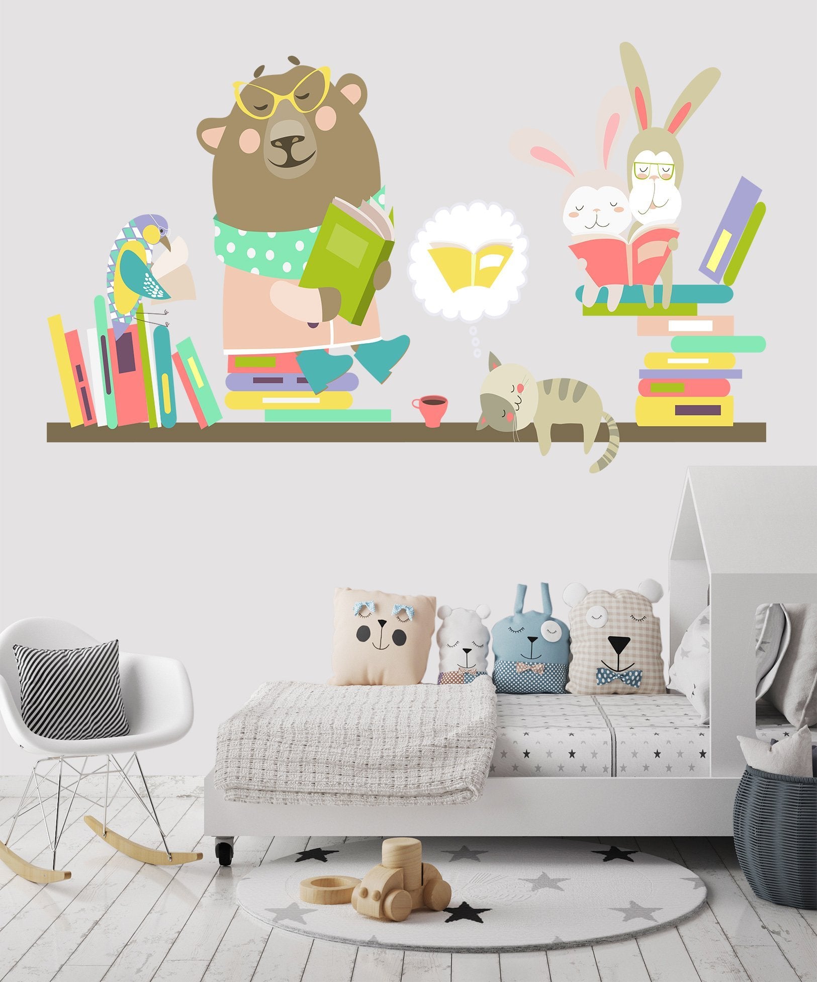 3D Rabbit Reading 070 Wall Stickers Wallpaper AJ Wallpaper 