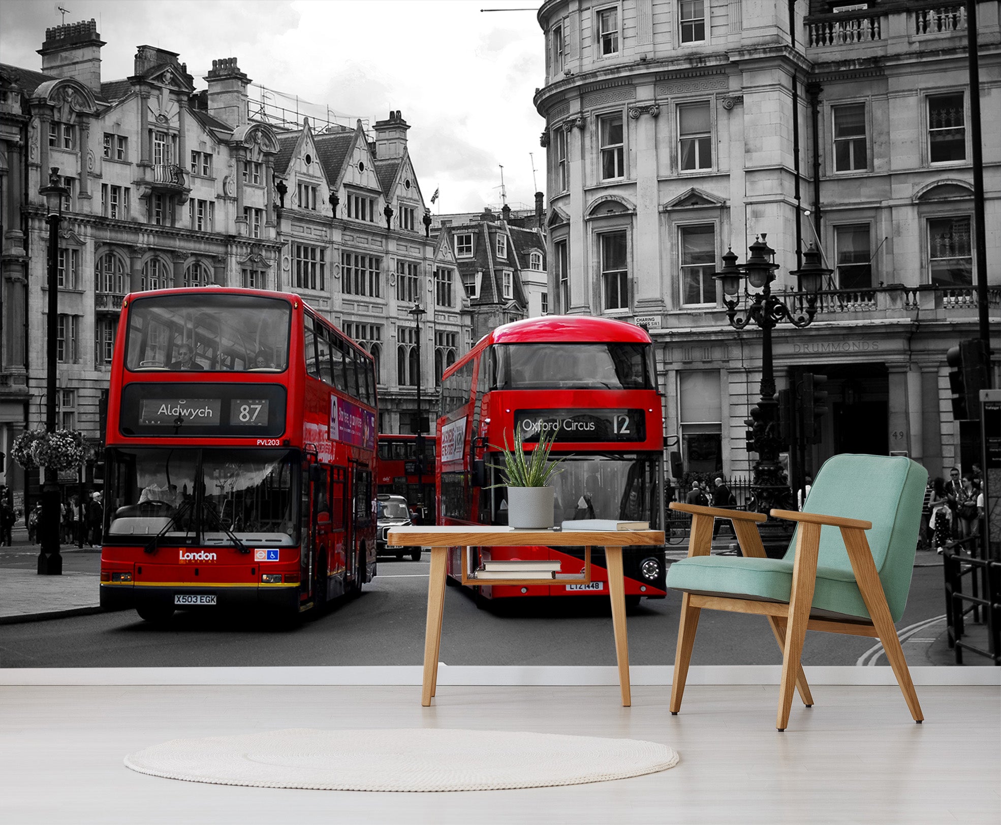 3D Red Bus City 176 Vehicle Wall Murals