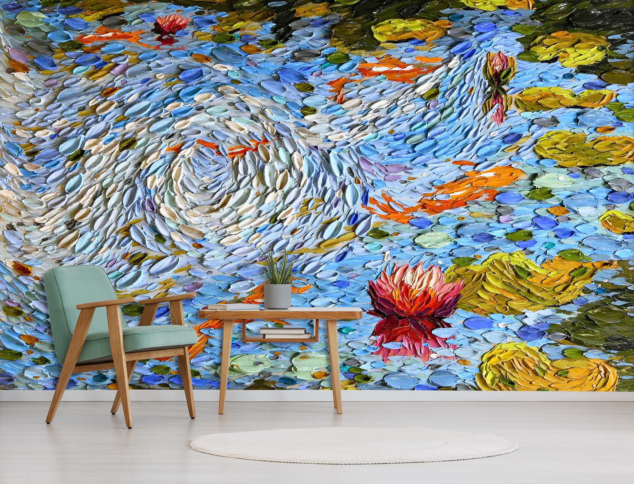 3D Lotus Pond 1409 Dena Tollefson Wall Mural Wall Murals