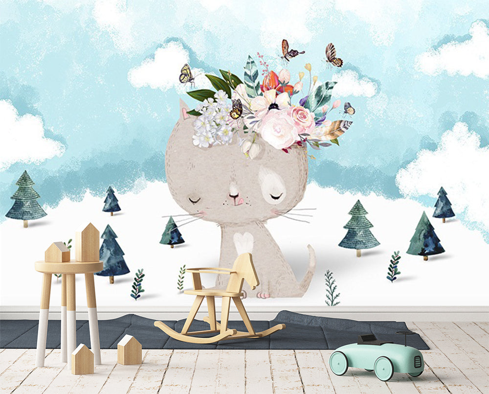 3D Kitten Butterfly WC560 Wall Murals