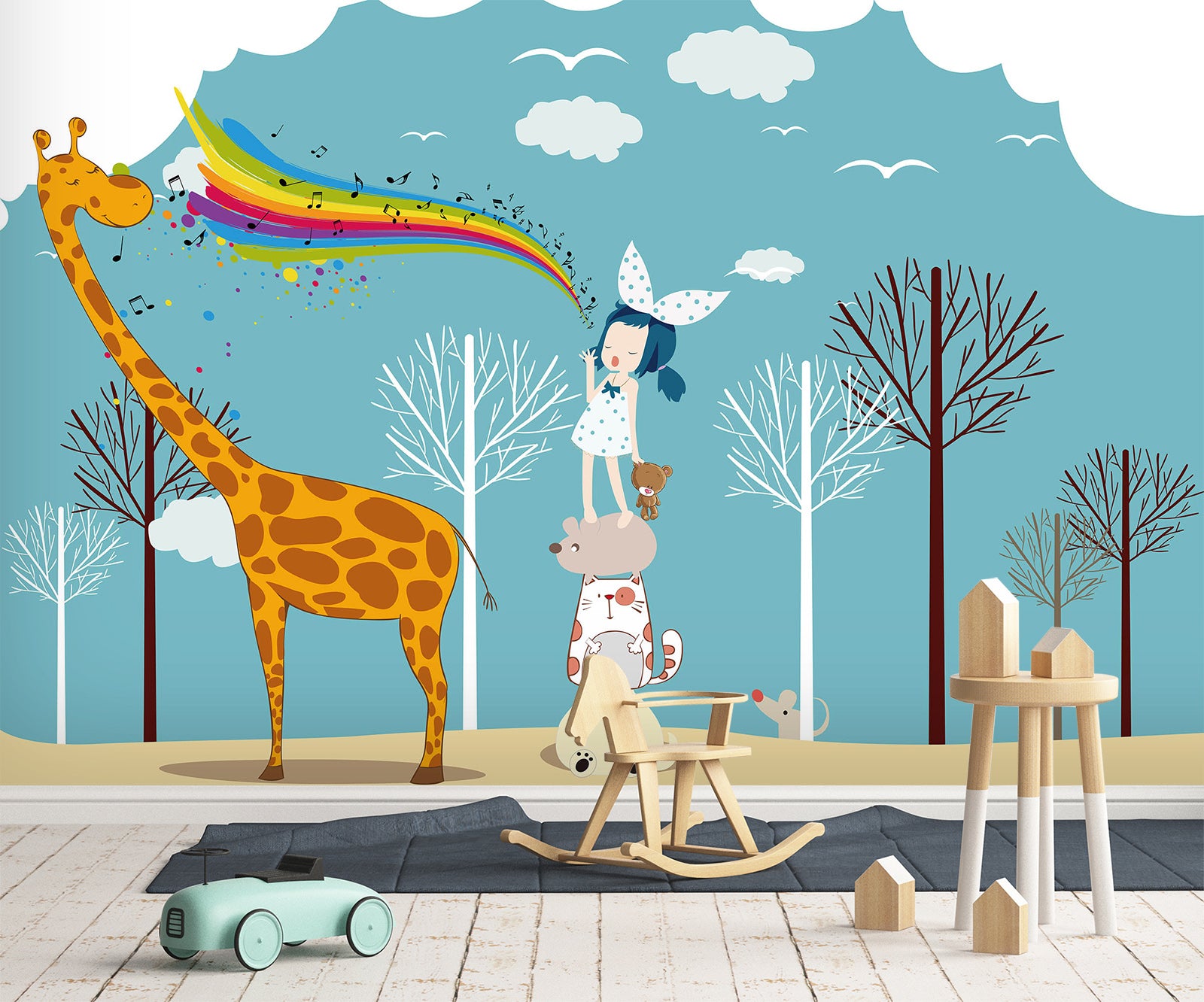 3D Giraffe Forest 1641 Wall Murals