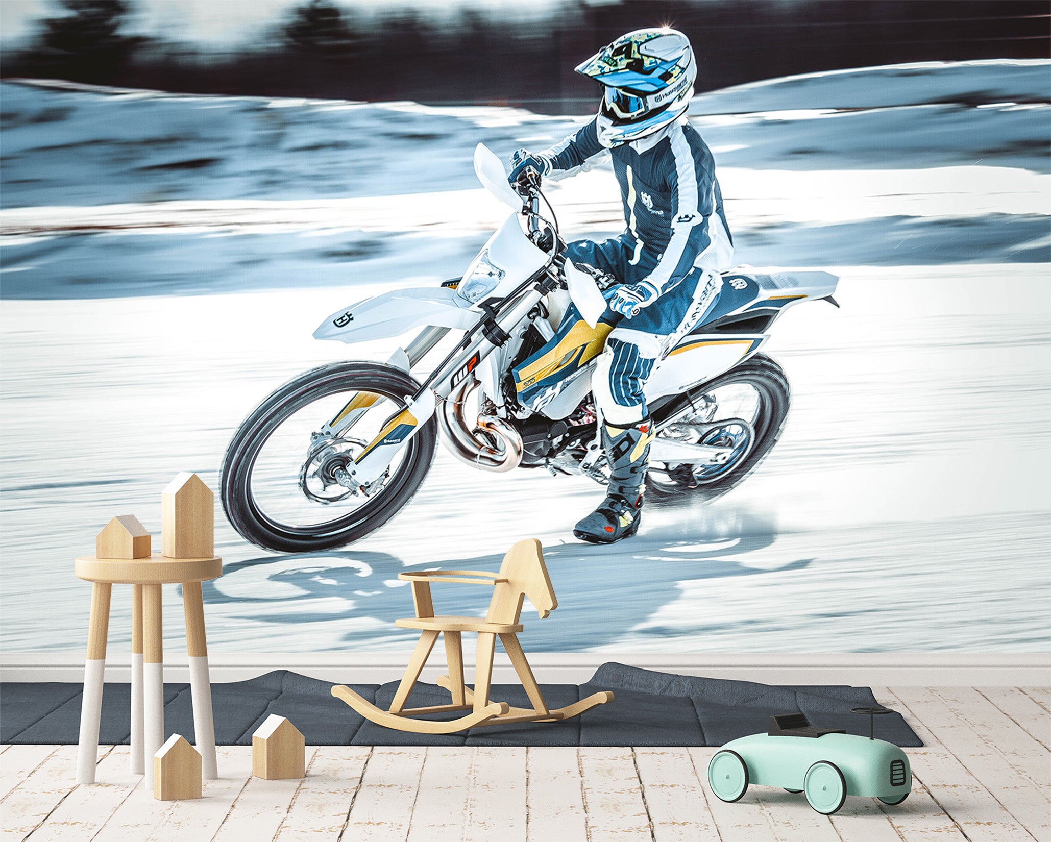 3D Snow Motorcycle 056 Vehicle Wall Murals