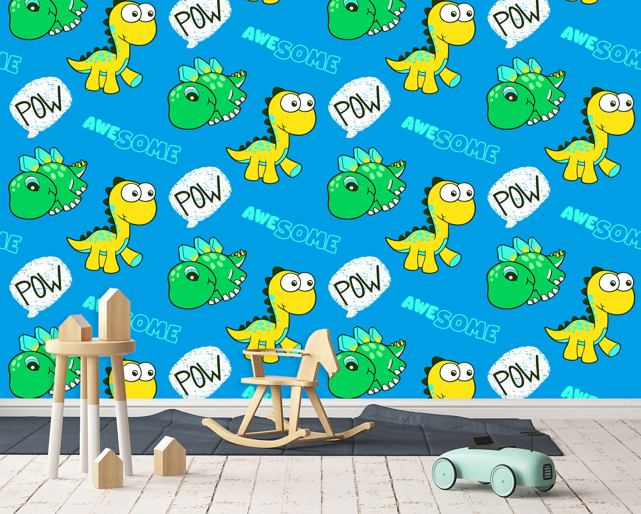 3D Green Yellow Dinosaur 57071 Wall Murals