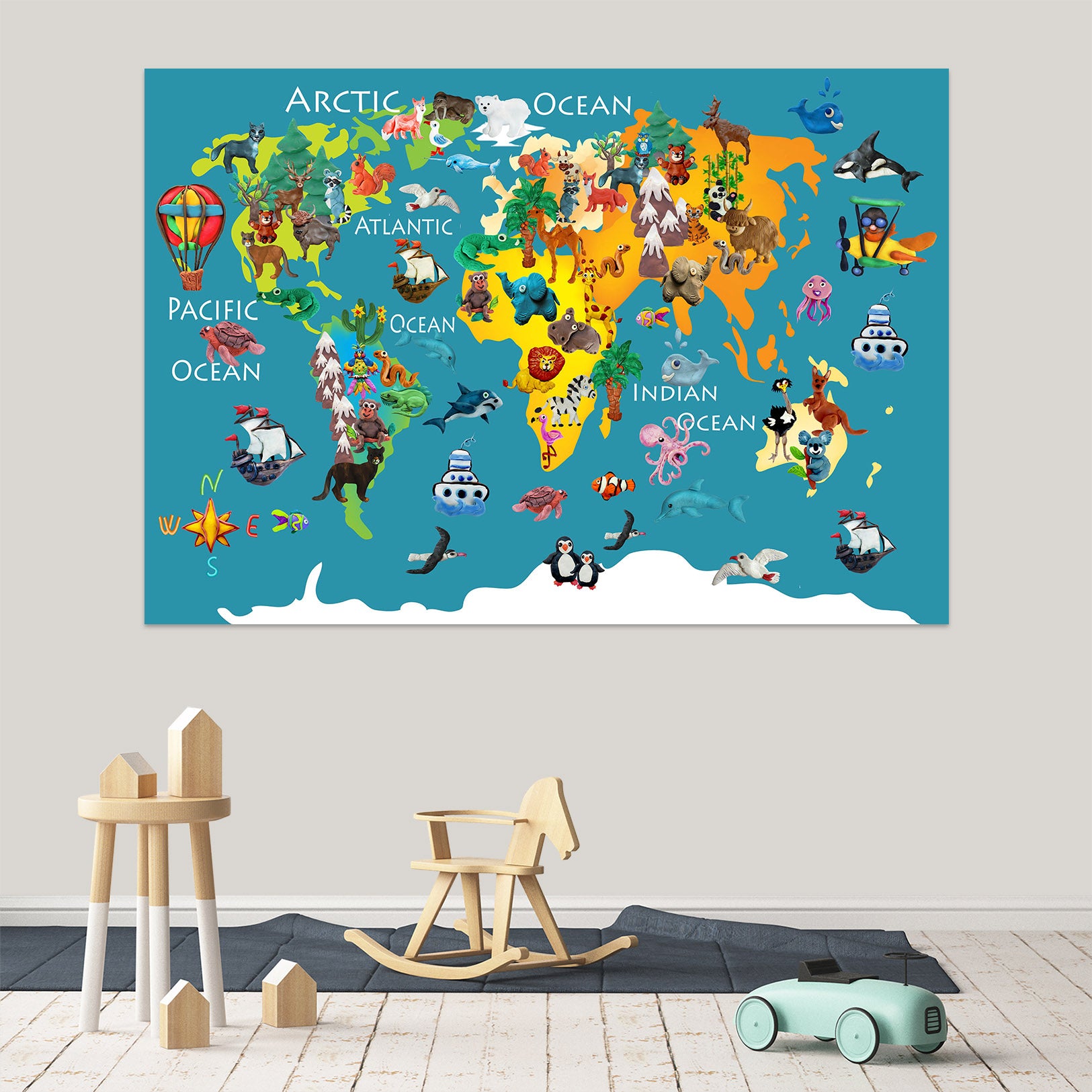 3D Abstract Elephant 247 World Map Wall Sticker