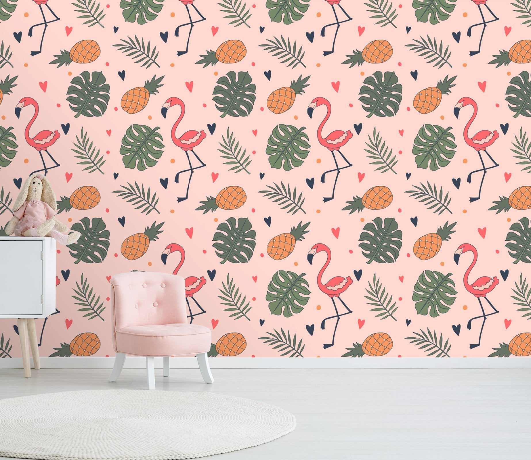 3D Flamingo Pineapple Leaves 469 Wallpaper AJ Wallpaper 