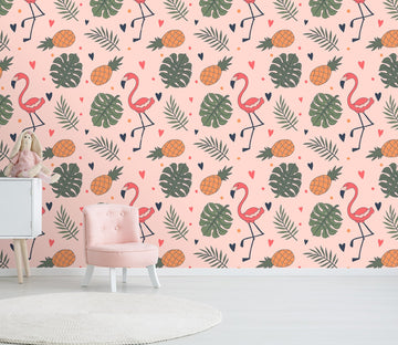3D Flamingo Pineapple Leaves 469 Wallpaper AJ Wallpaper 