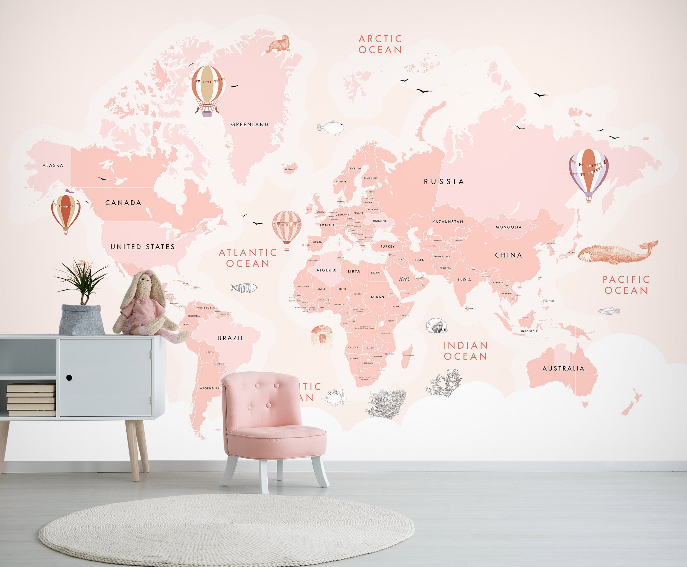 3D Pink Map 1442 Wall Murals
