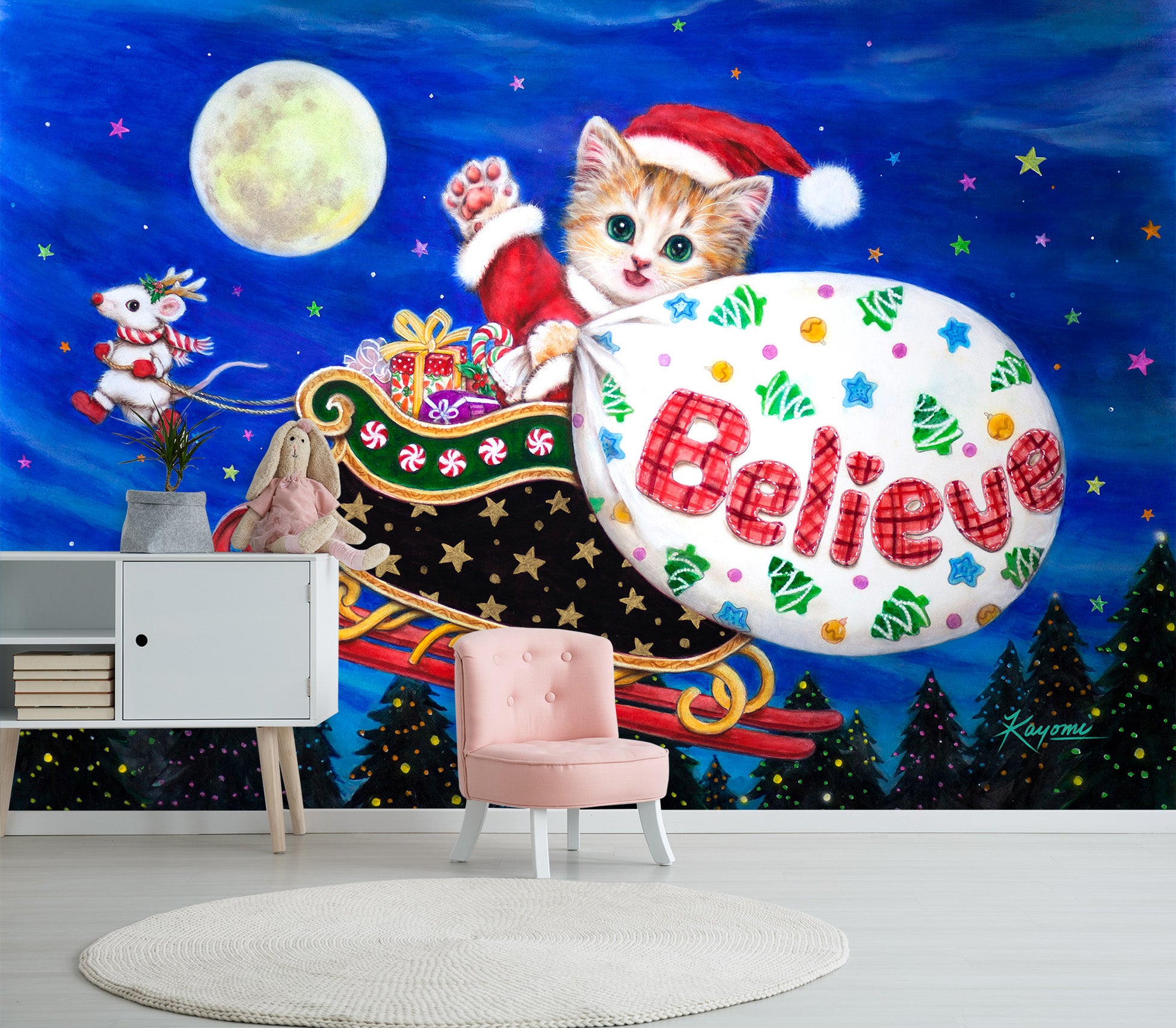 3D Christmas Cat 5409 Kayomi Harai Wall Mural Wall Murals