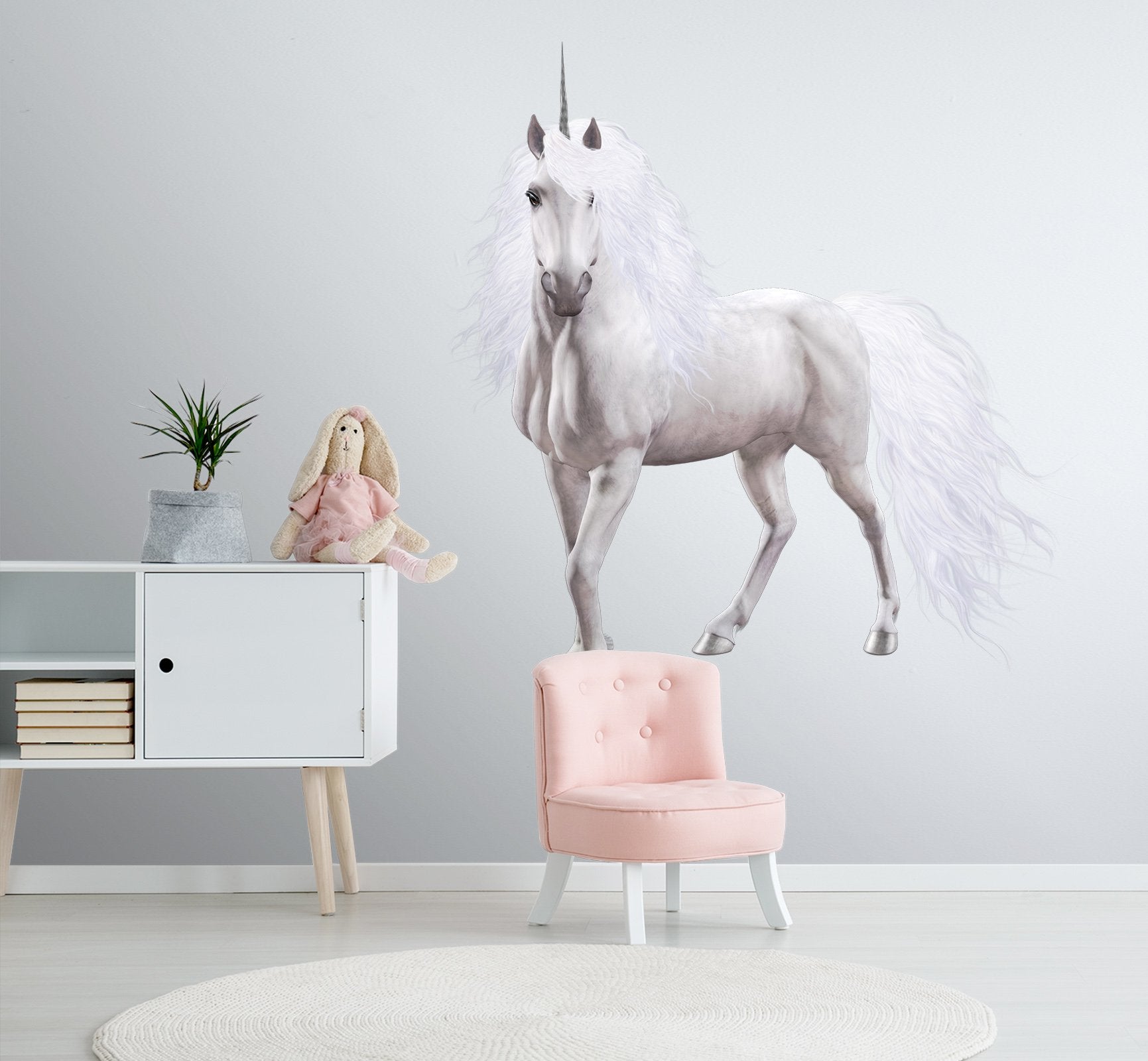 3D White Horse Unicorn 080 Animals Wall Stickers Wallpaper AJ Wallpaper 