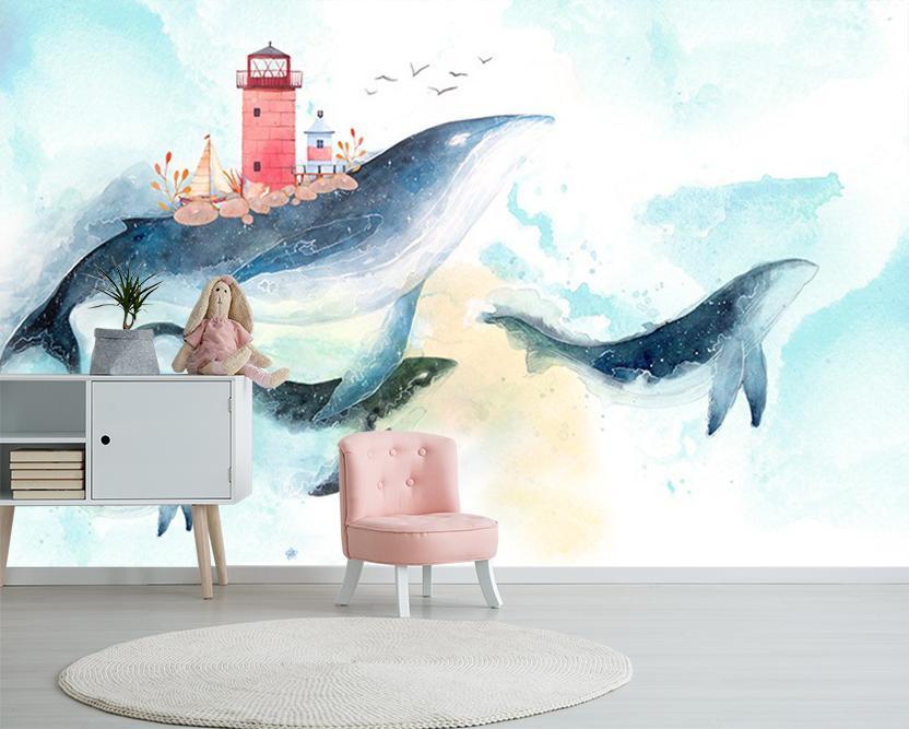 3D Lighthouse Whale 222 Wallpaper AJ Wallpaper 
