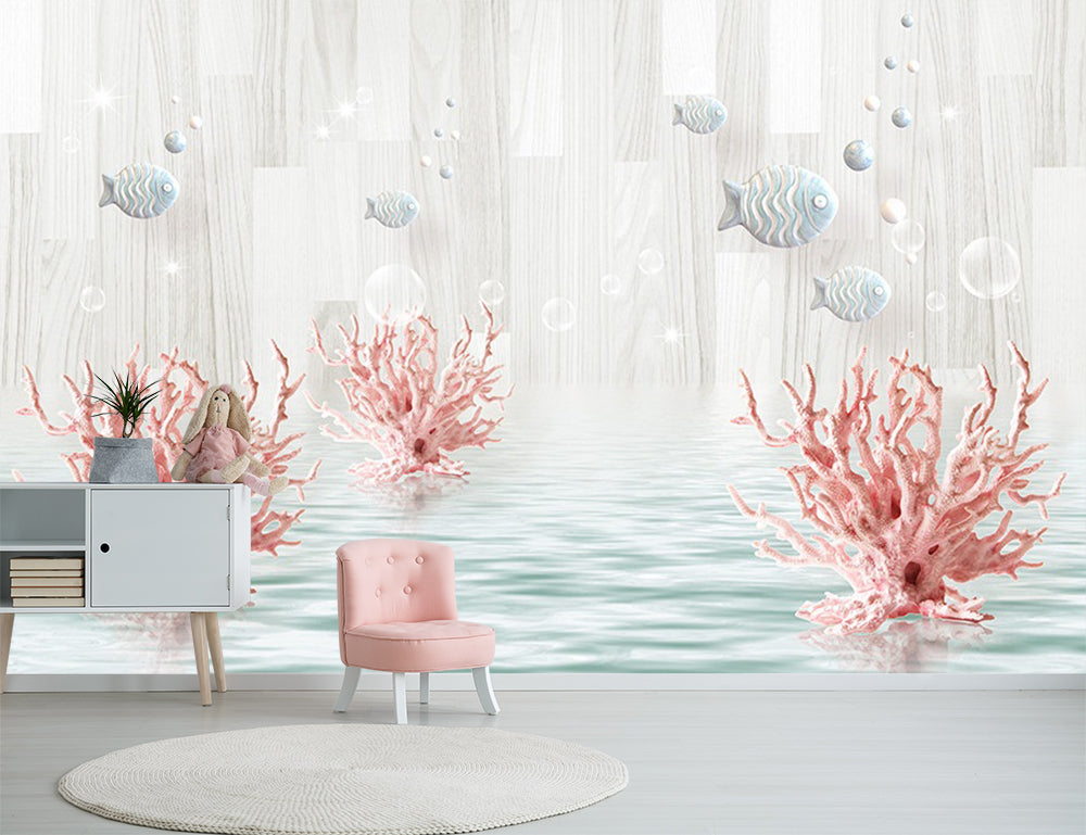 3D Pink Coral Fish WC407 Wall Murals