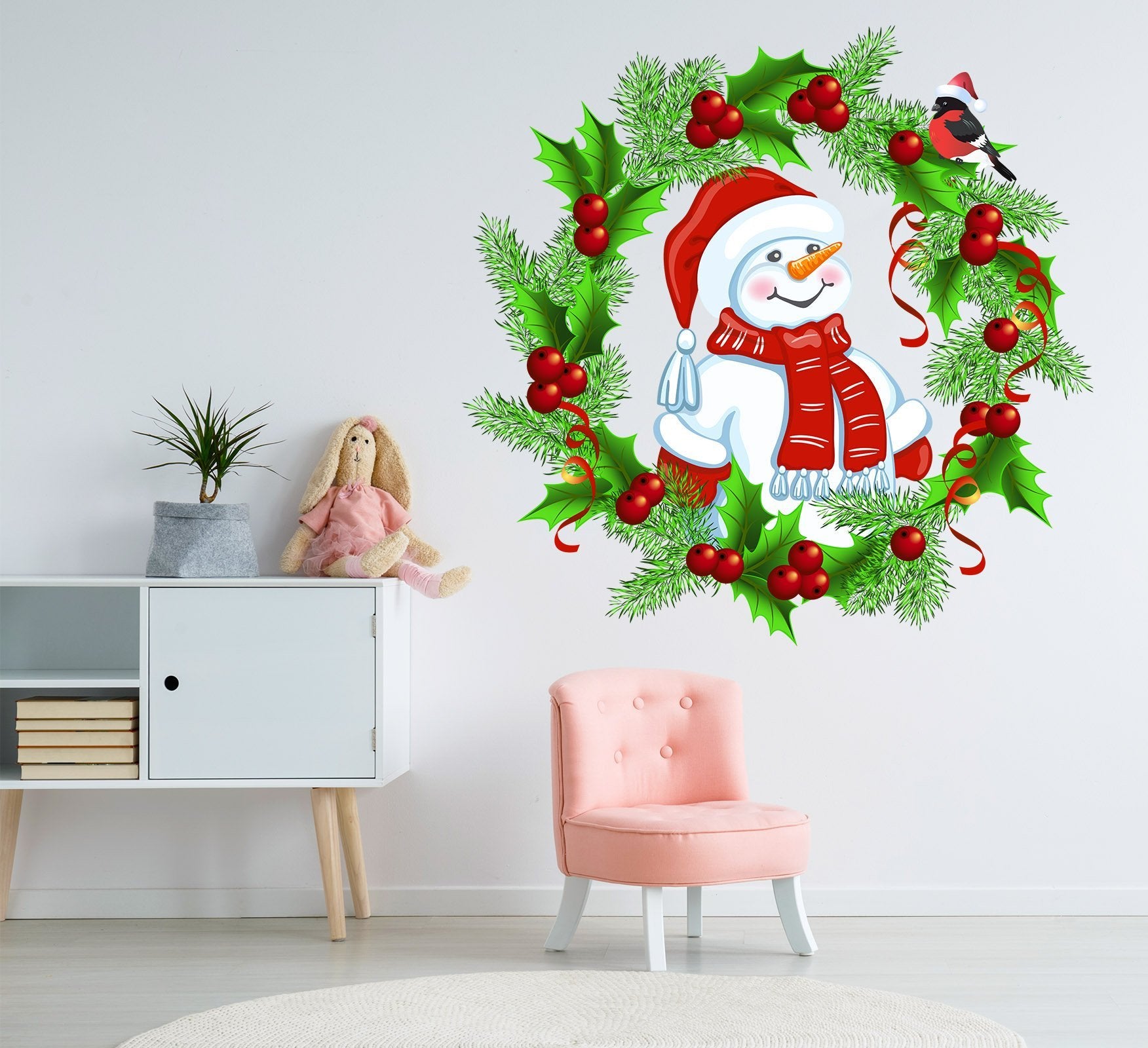 3D Wreath Snowman Hat 31 Wall Stickers Wallpaper AJ Wallpaper 