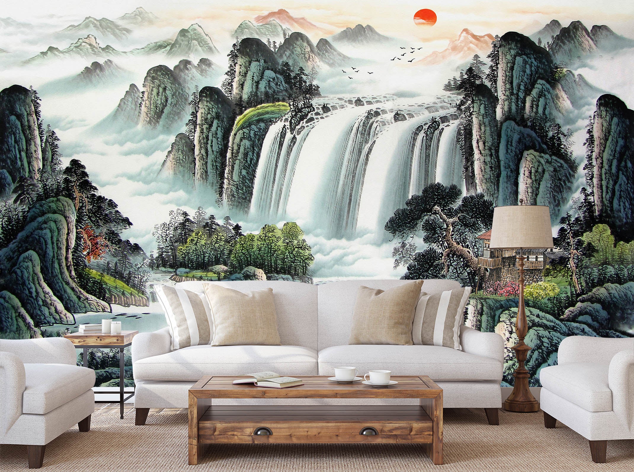 3D Alpine Waterfall 1449 Wall Murals